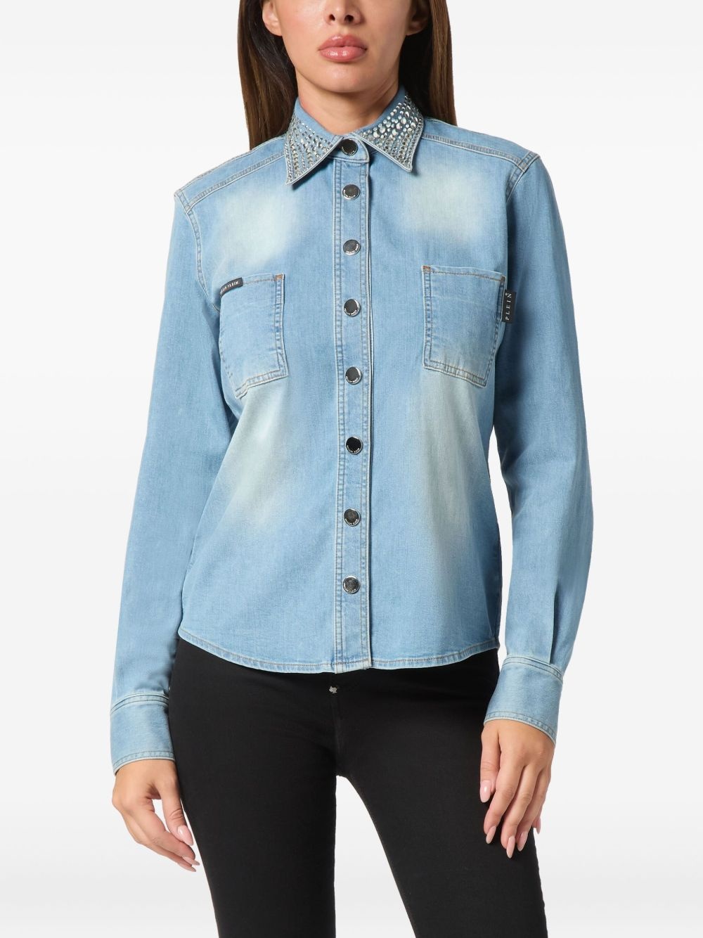 crystal-embellished denim shirt - 2