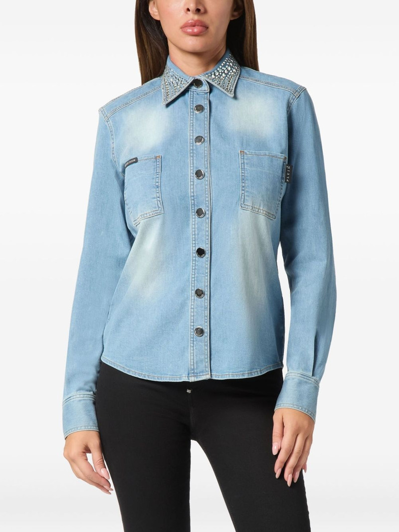 PHILIPP PLEIN crystal-embellished denim shirt outlook