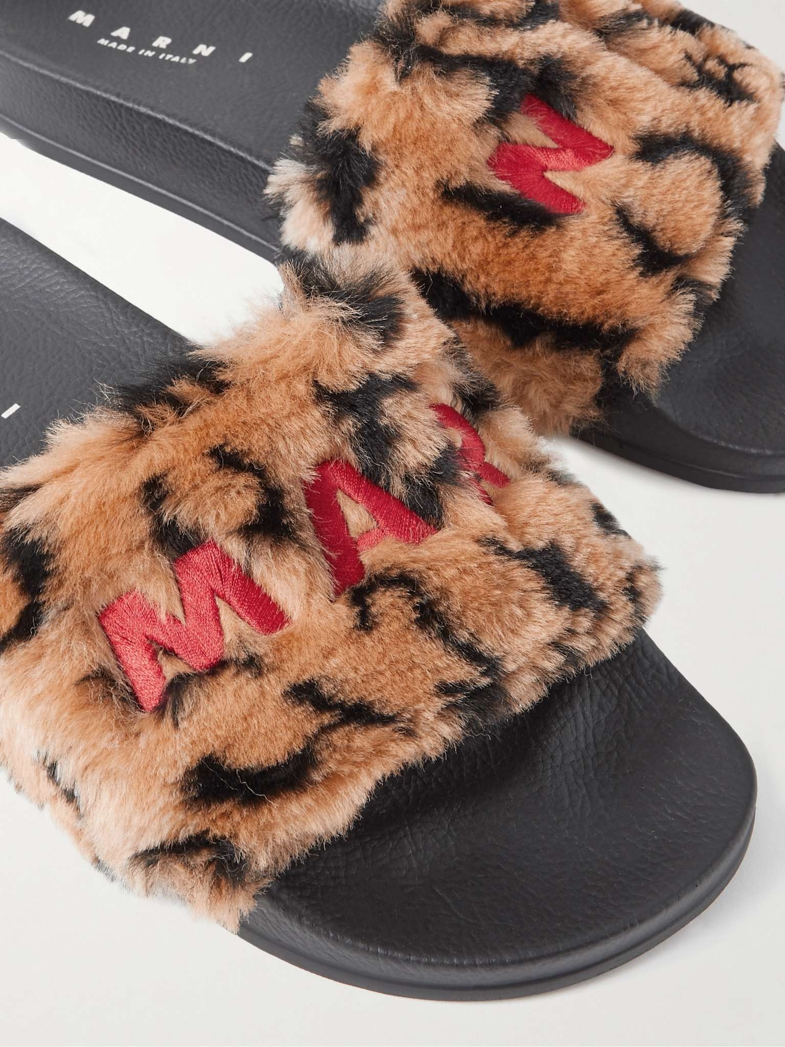 Logo-Embroidered Leopard-Print Faux Fur Slides - 6