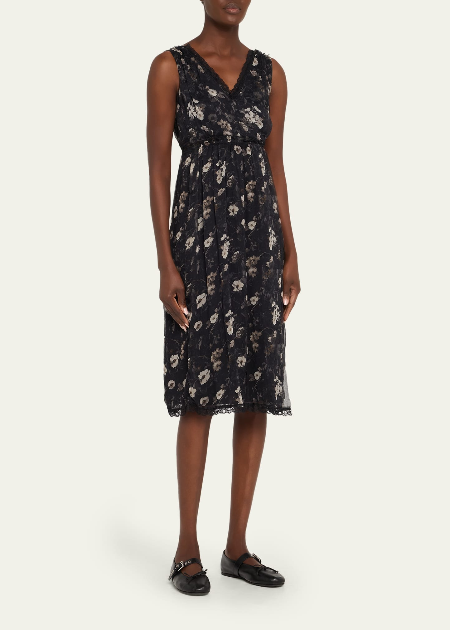 Sleeveless Floral Silk Midi Dress - 4