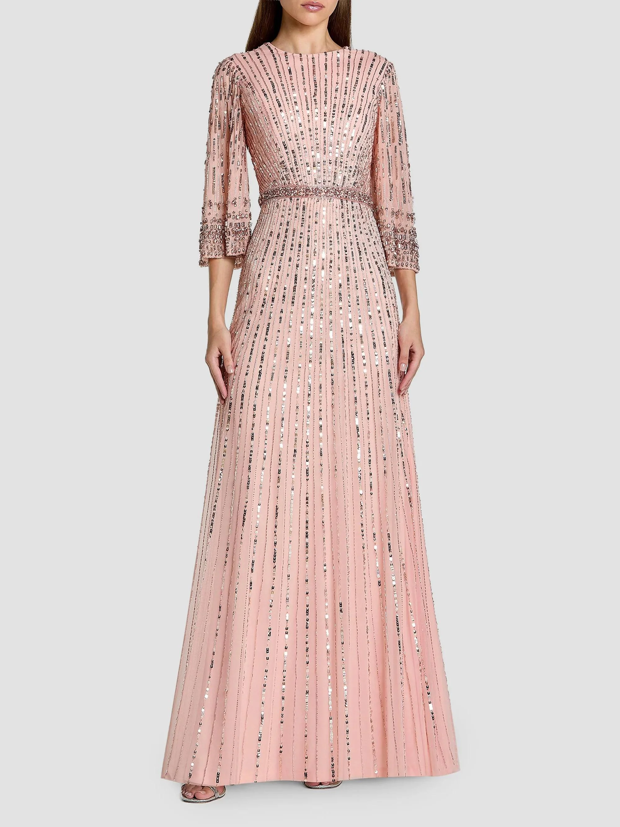 Women's Embellished Sequined A-Line Gown - Light Rose - 1