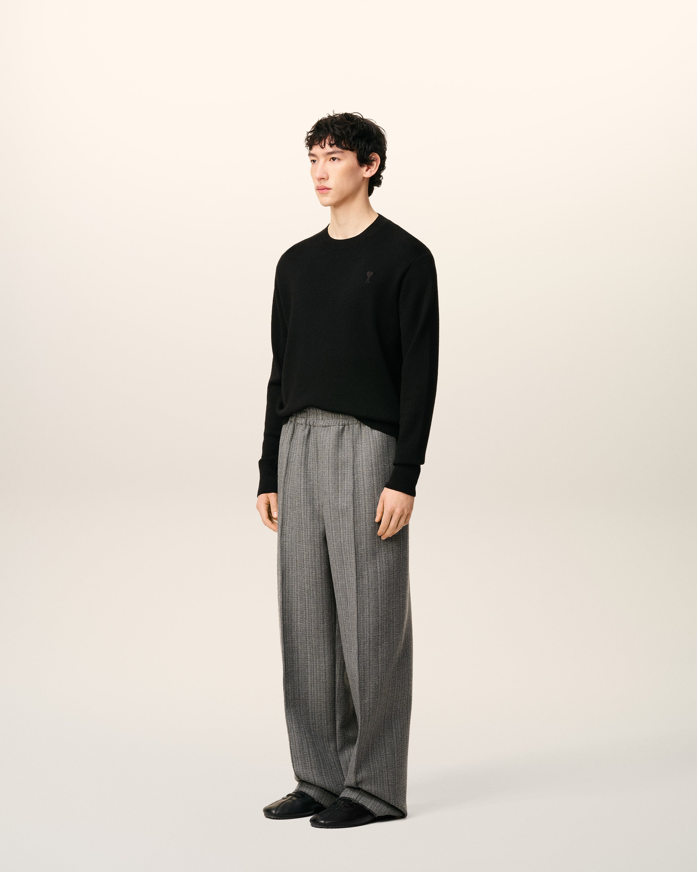 GREY WOOL HERRINGBONE ELASTICATED TROUSERS - 8