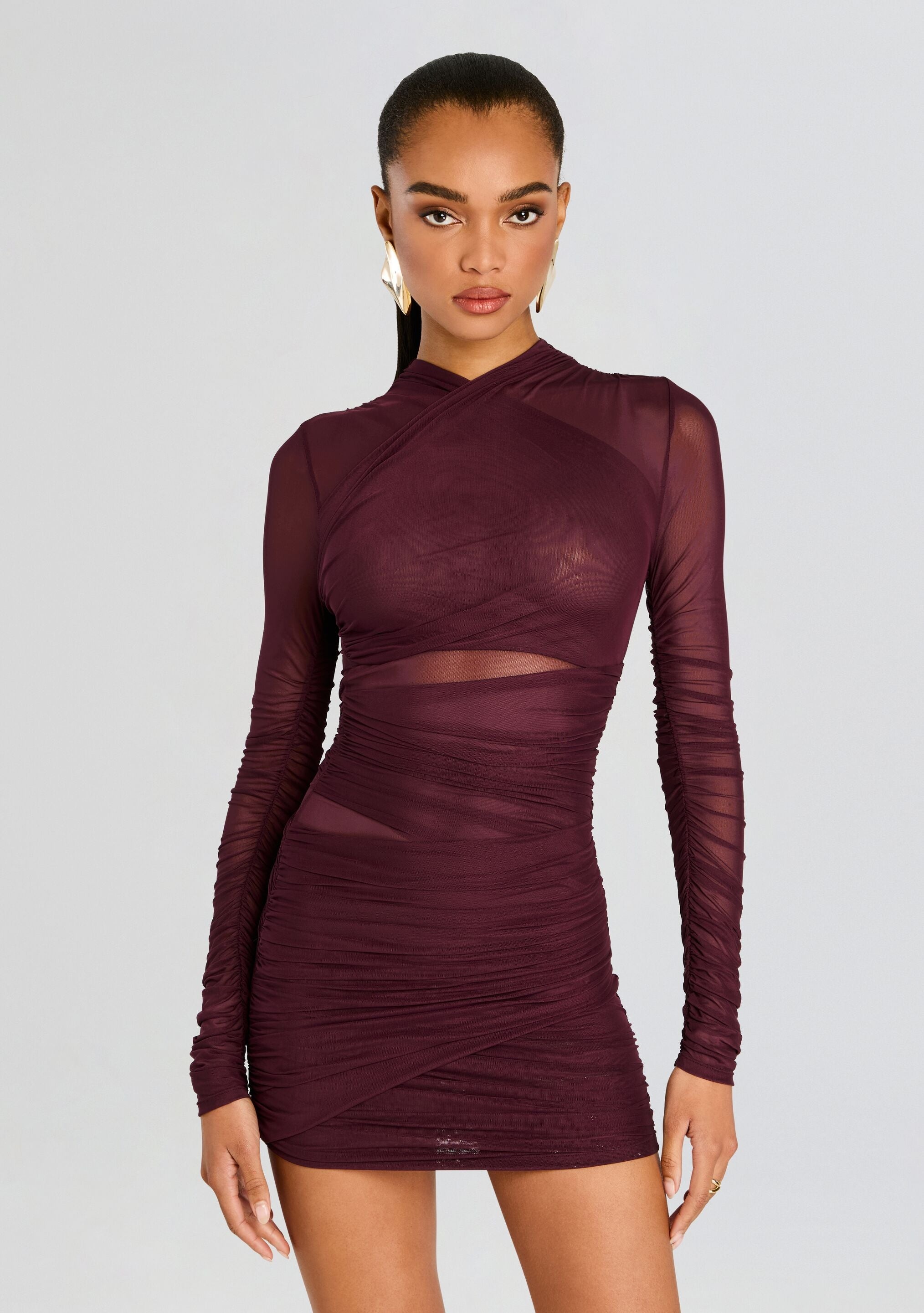 MOXEY RUCHED MESH MINI DRESS - 5