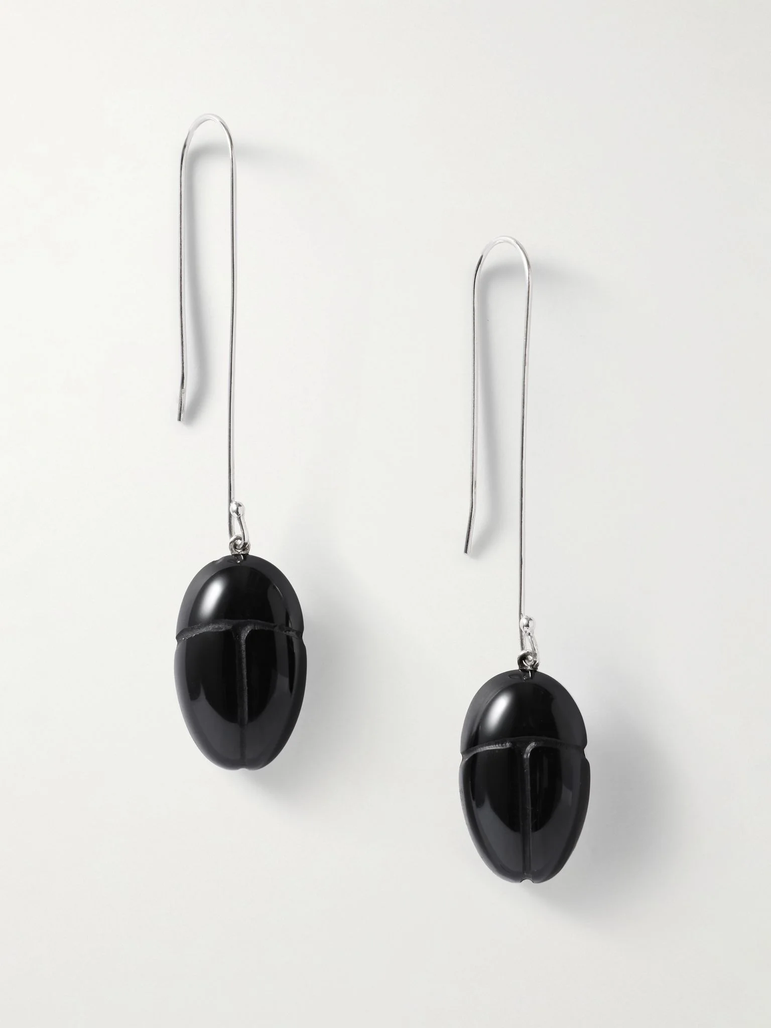 Scarab silver onyx drop earrings Black - 1