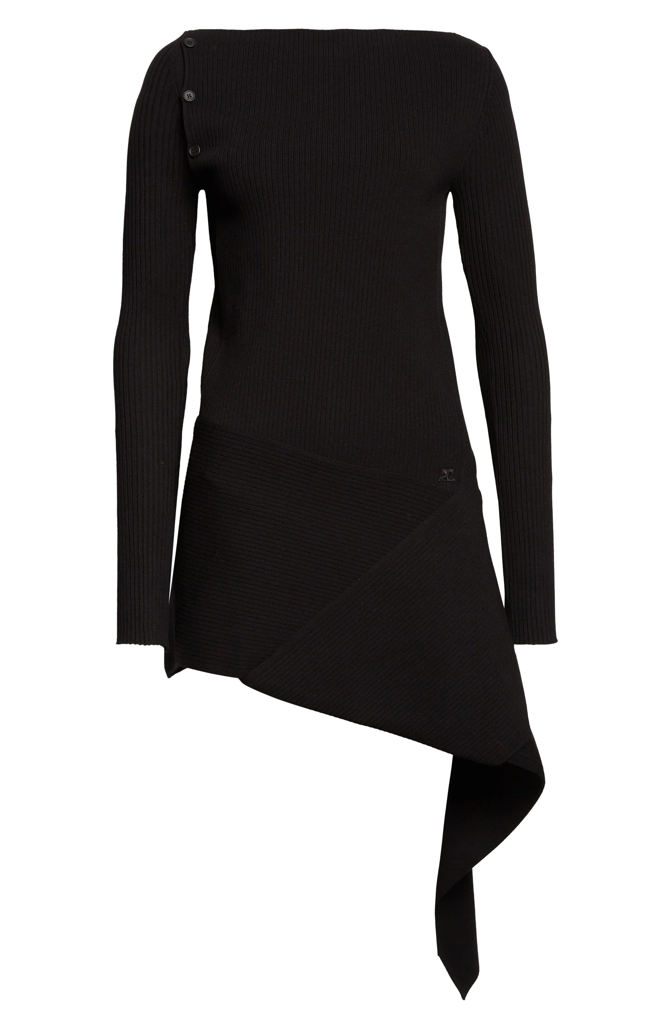 Courrèges Fold Long Sleeve Rib Sweater Dress in Black at Nordstrom - 1