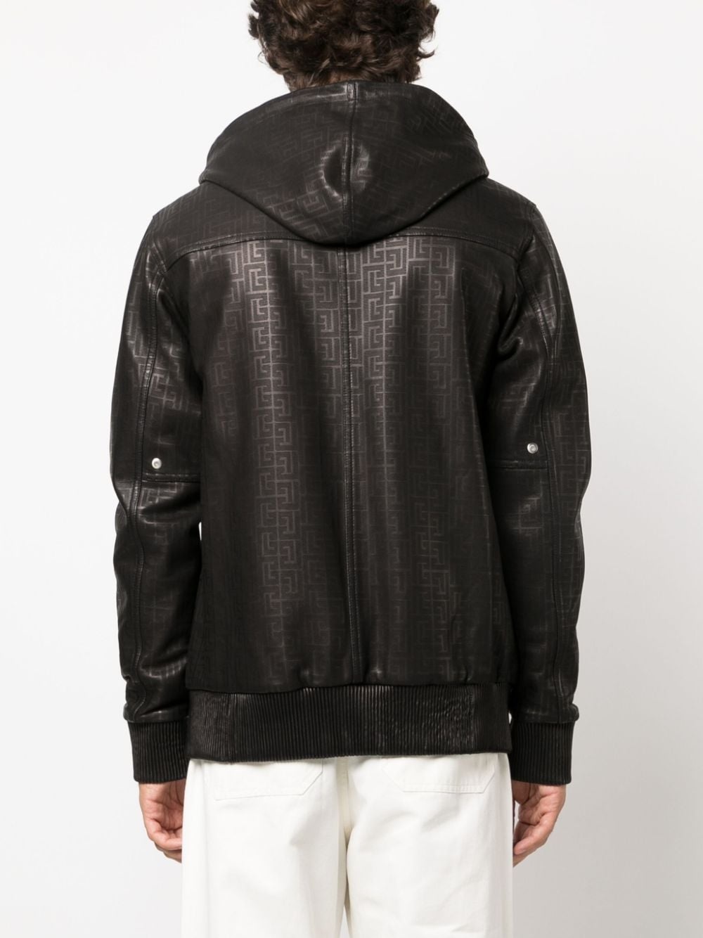 monogram laser-cut leather hoodie - 4