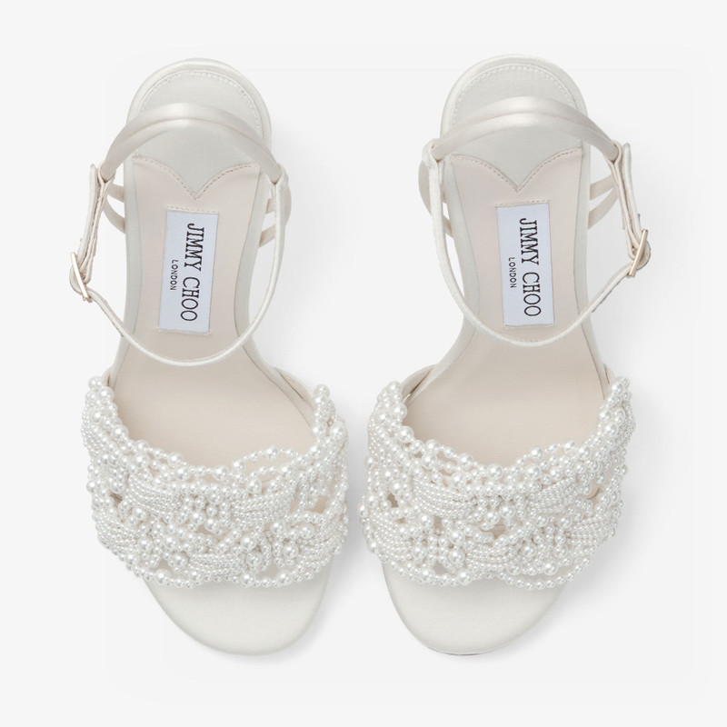 Cary 85 Ivory Satin Block Heel Sandal with Pearl Embellishments 4
