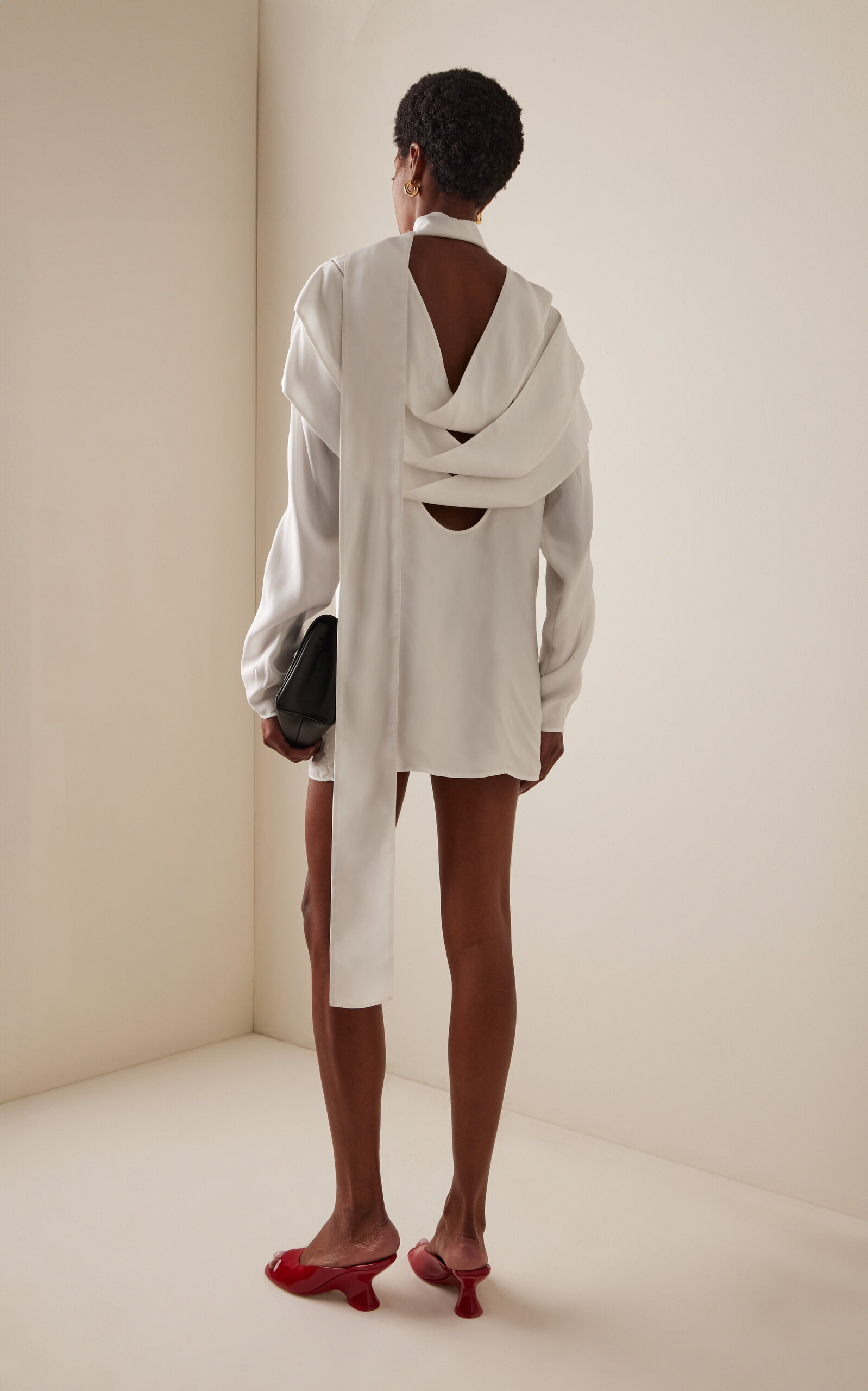 Scarf-Effect Twill Mini Dress white - 4