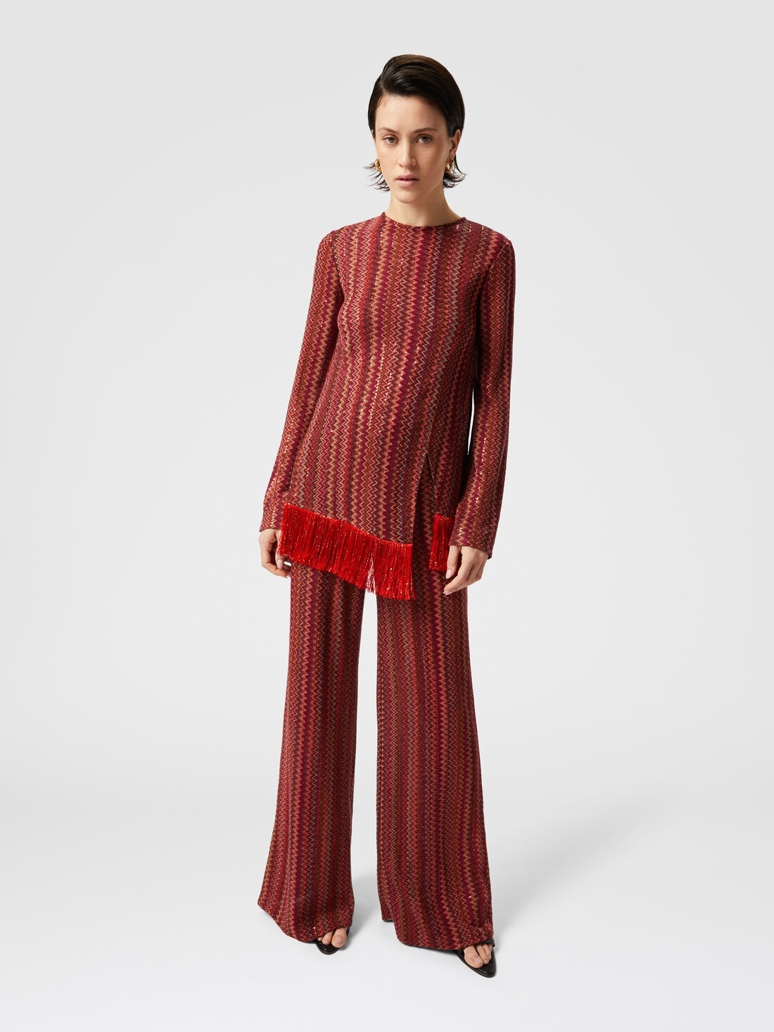 Flare trousers in zigzag viscose blend with sequins - 4