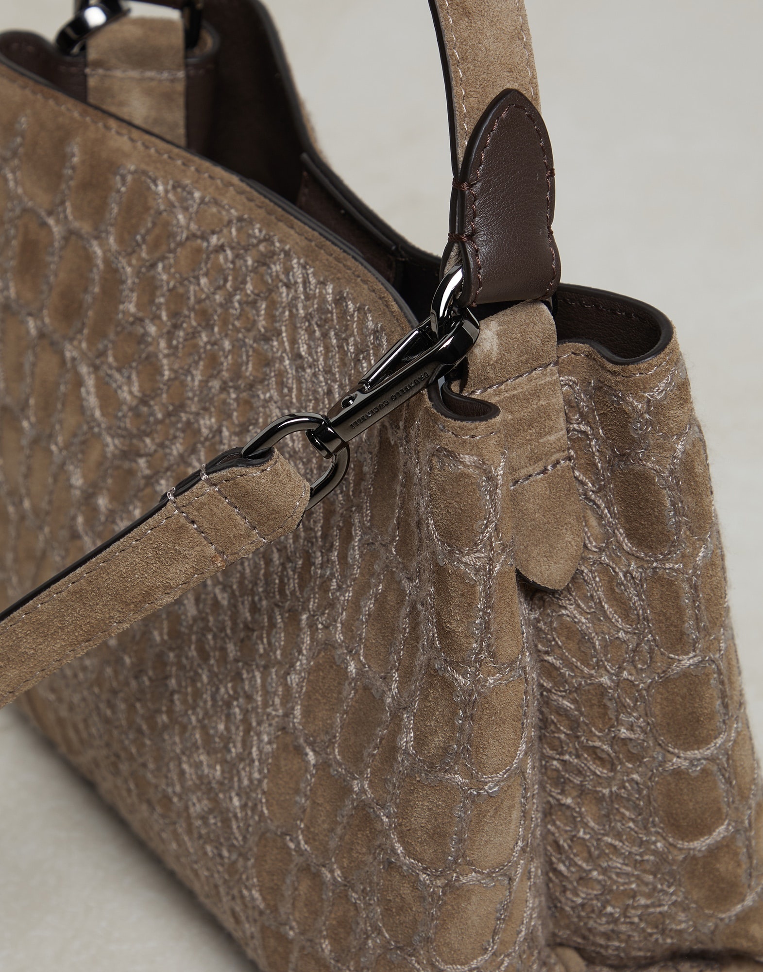 Crocodile embroidery bag in suede - 3