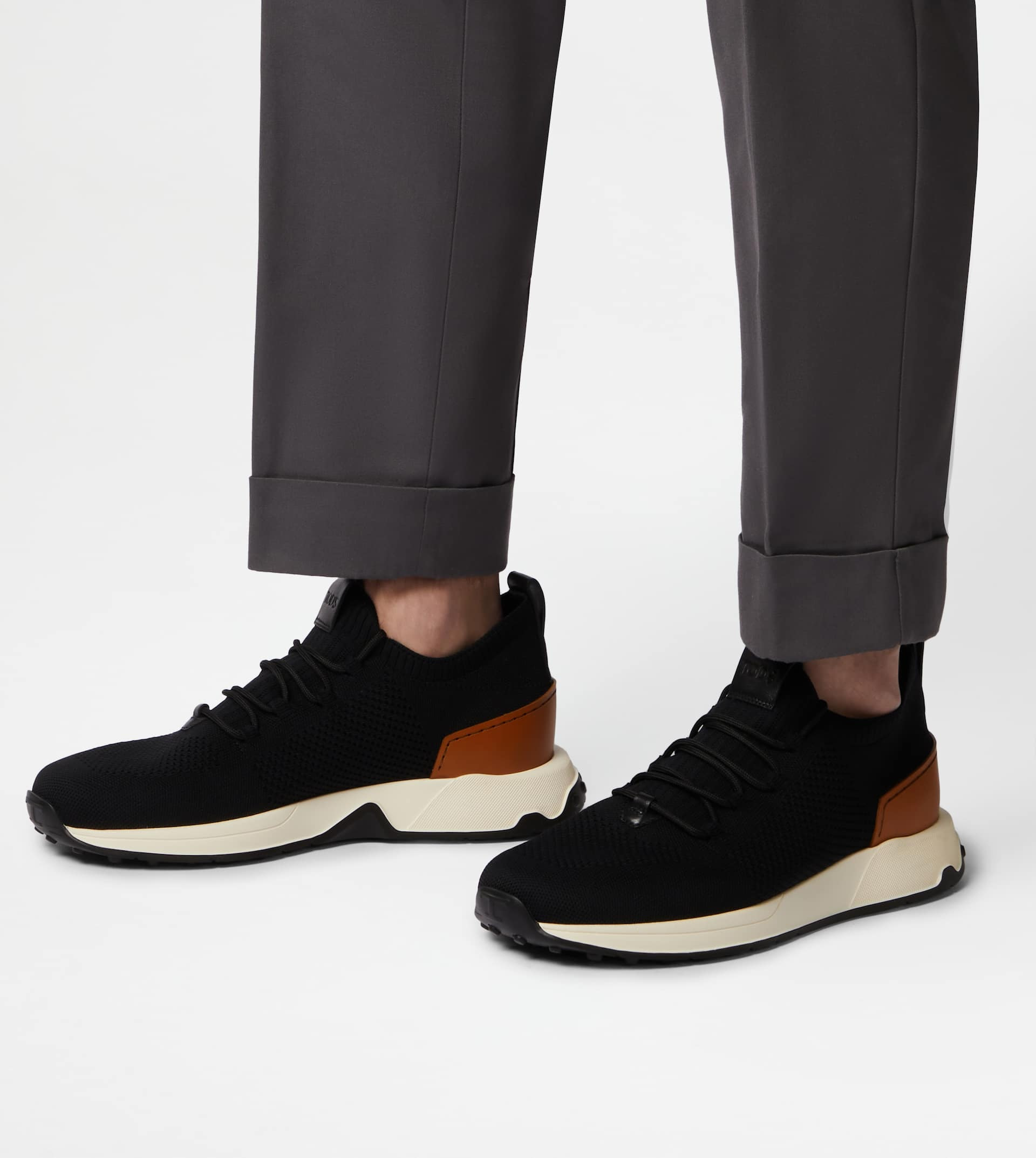 SOCK SNEAKERS IN TECHNICAL FABRIC AND LEATHER - BROWN, BLACK - 6