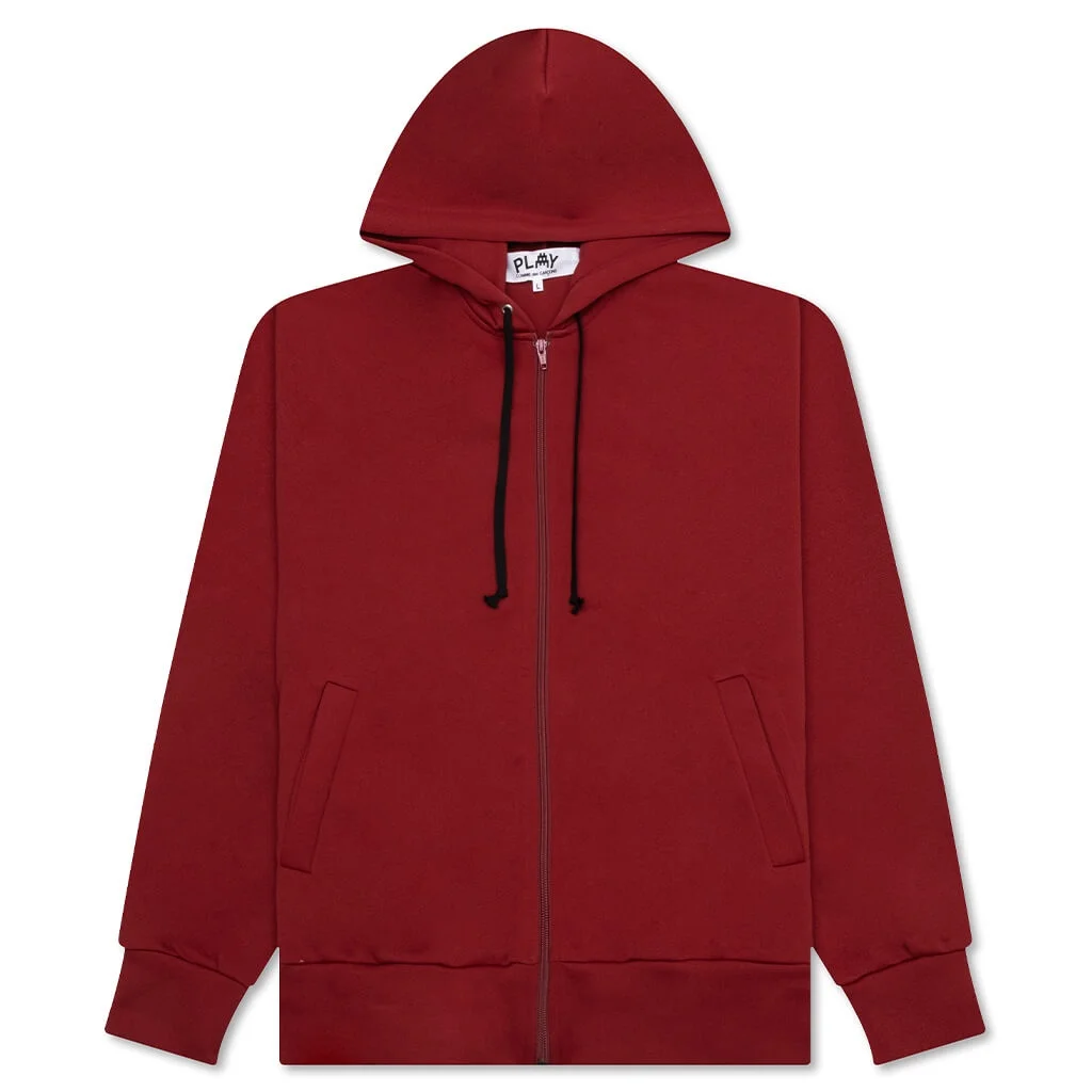 COMME DES GARCONS PLAY X THE ARTIST INVADER FULL-ZIP HOODIE - BURGUNDY - 1