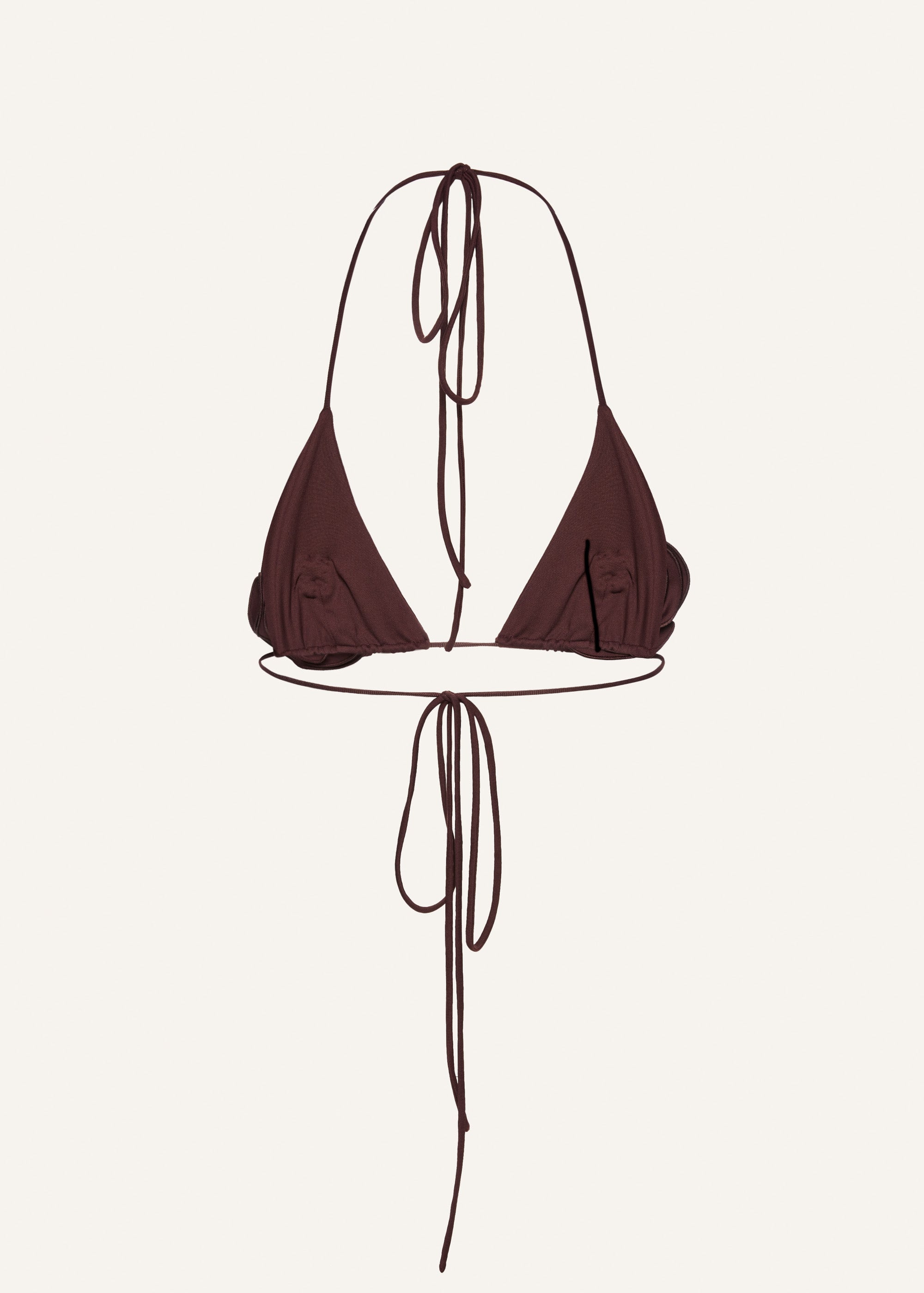 Floral strappy triangle bikini top in brown - 2