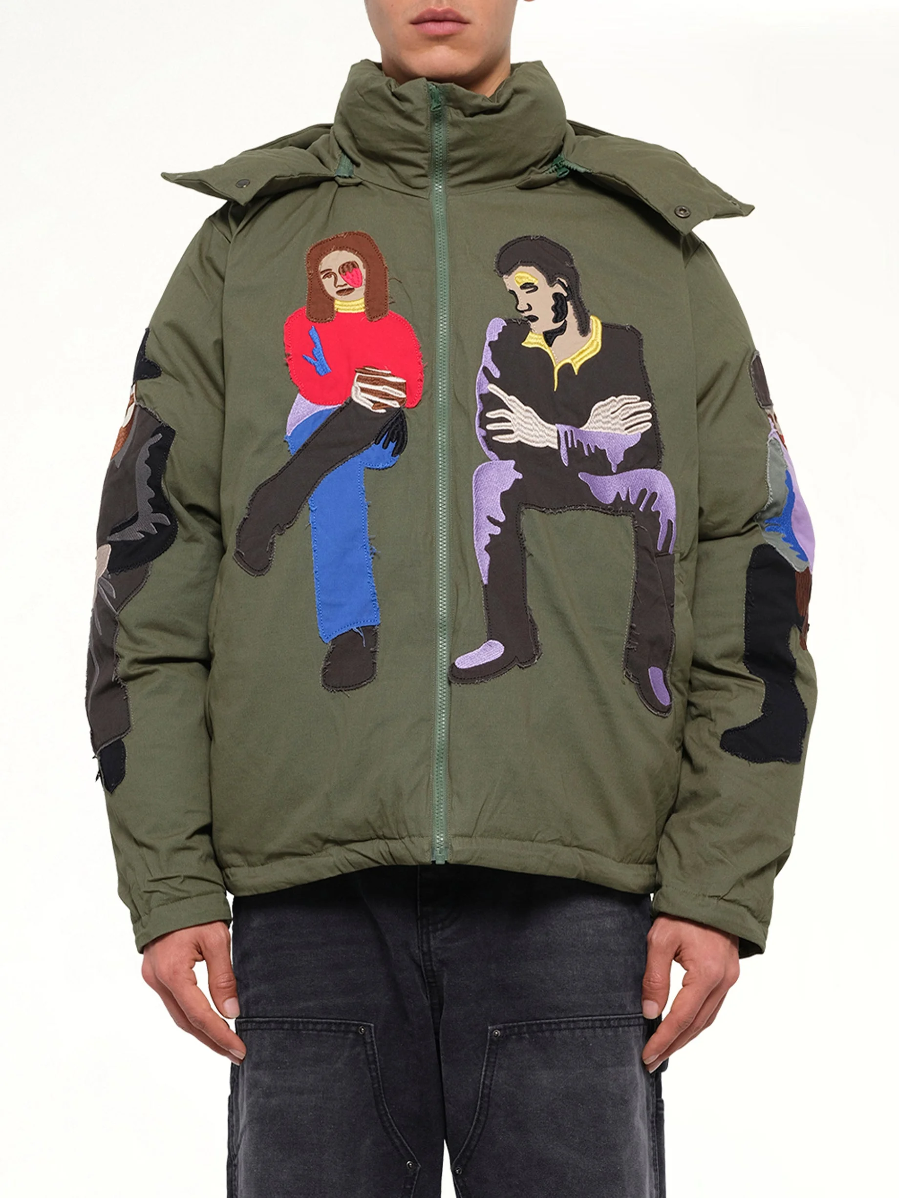 Subway Car Patchwork Puffer in Green - 1