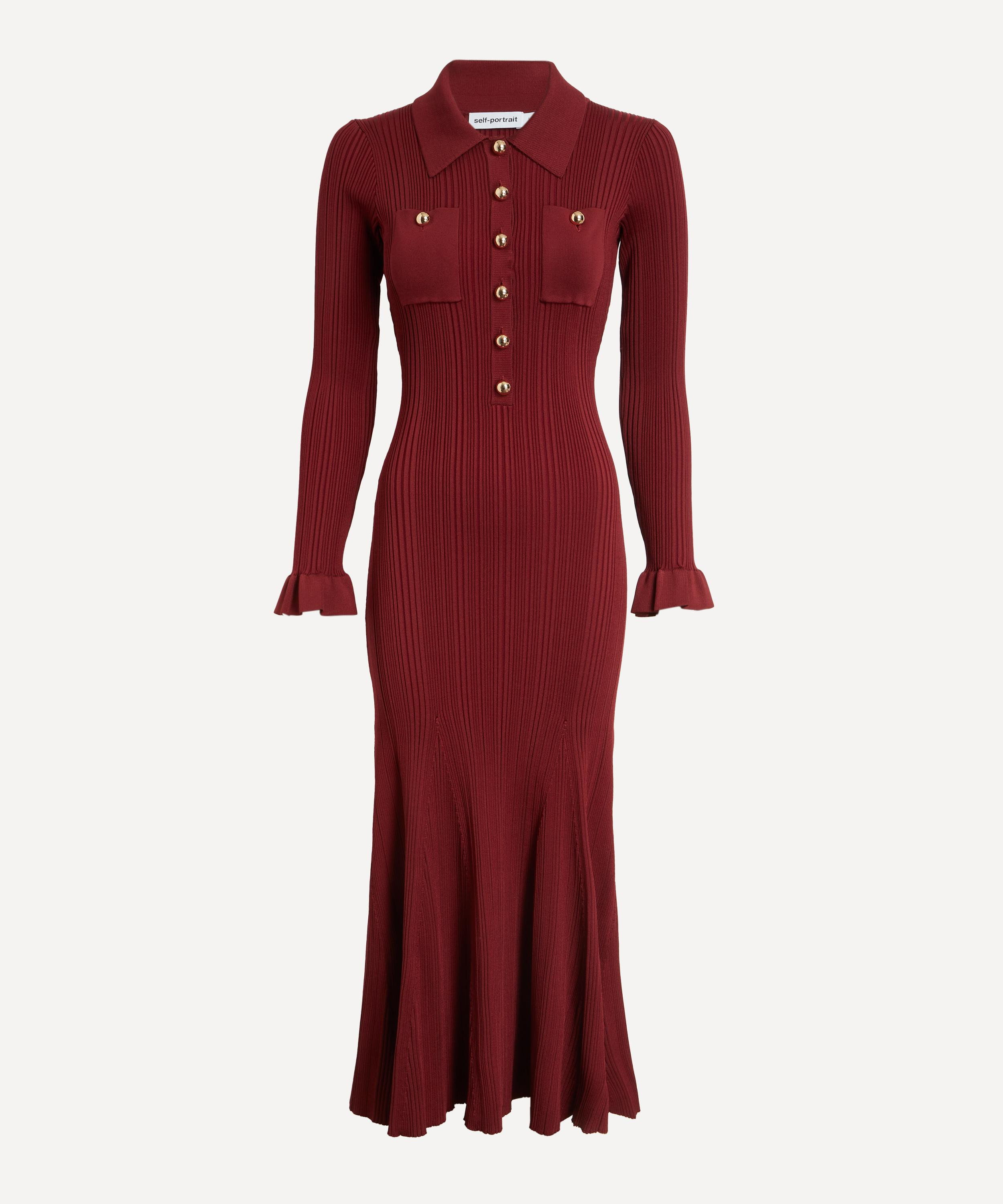 Burgundy Ribbed Knit Midi Dress - 1