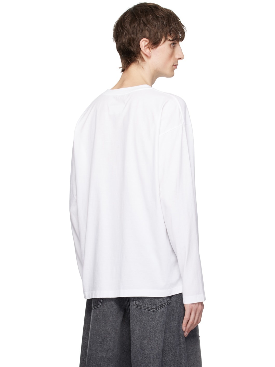 White Rasterised Zip Long Sleeve T-Shirt - 3