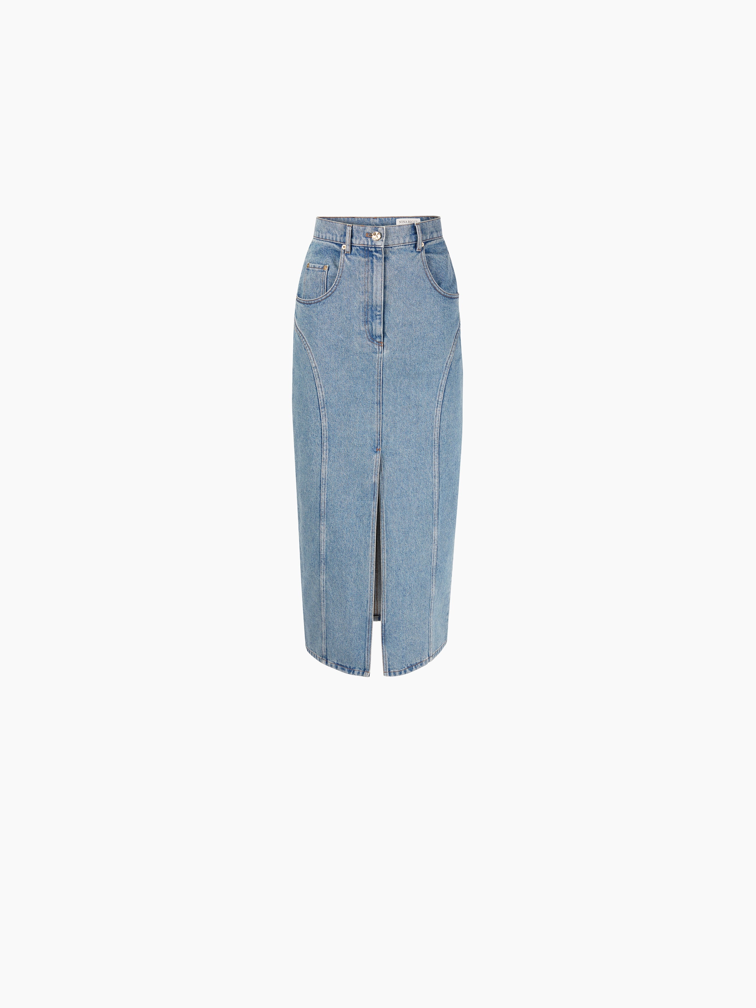 LONG DENIM SKIRT WITH FRONT SLIT - 5