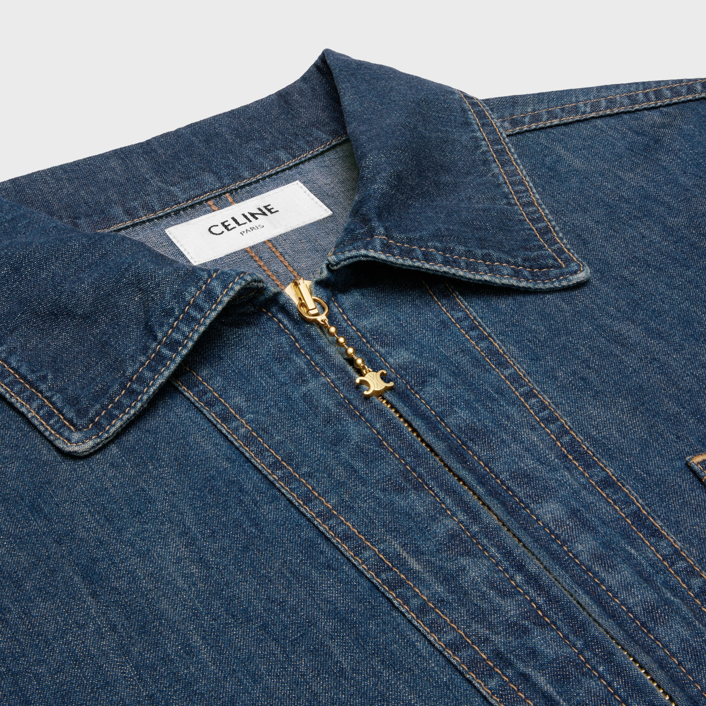 quater zip shirt in dark ocean wash denim - 3