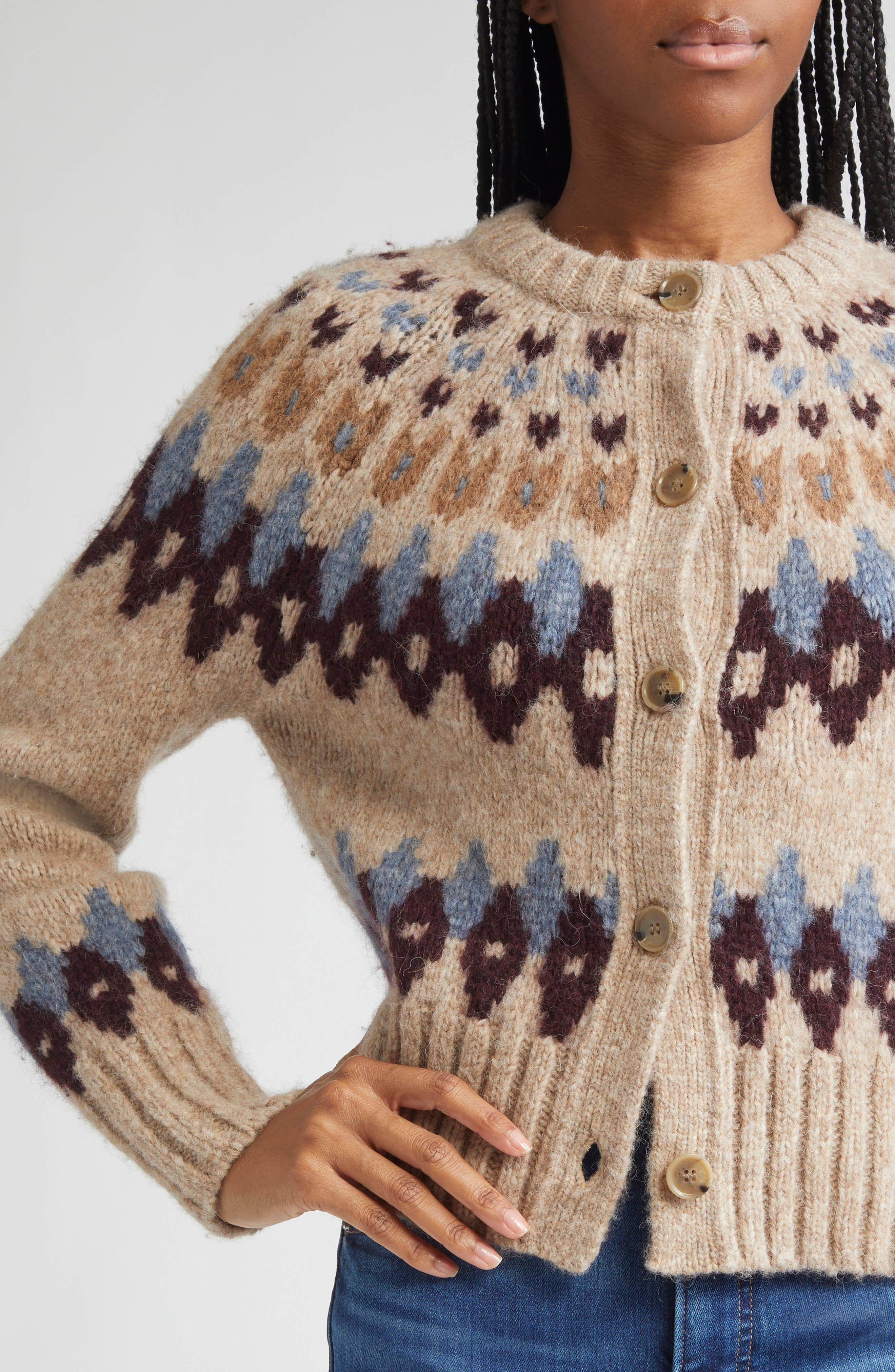 Veronica Beard Christina Baby Alpaca Blend Cardigan in Oatmeal Melange Multi at Nordstrom - 4