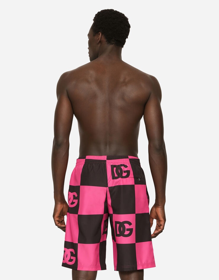 Long damier-print swim trunks with DG logo - 5