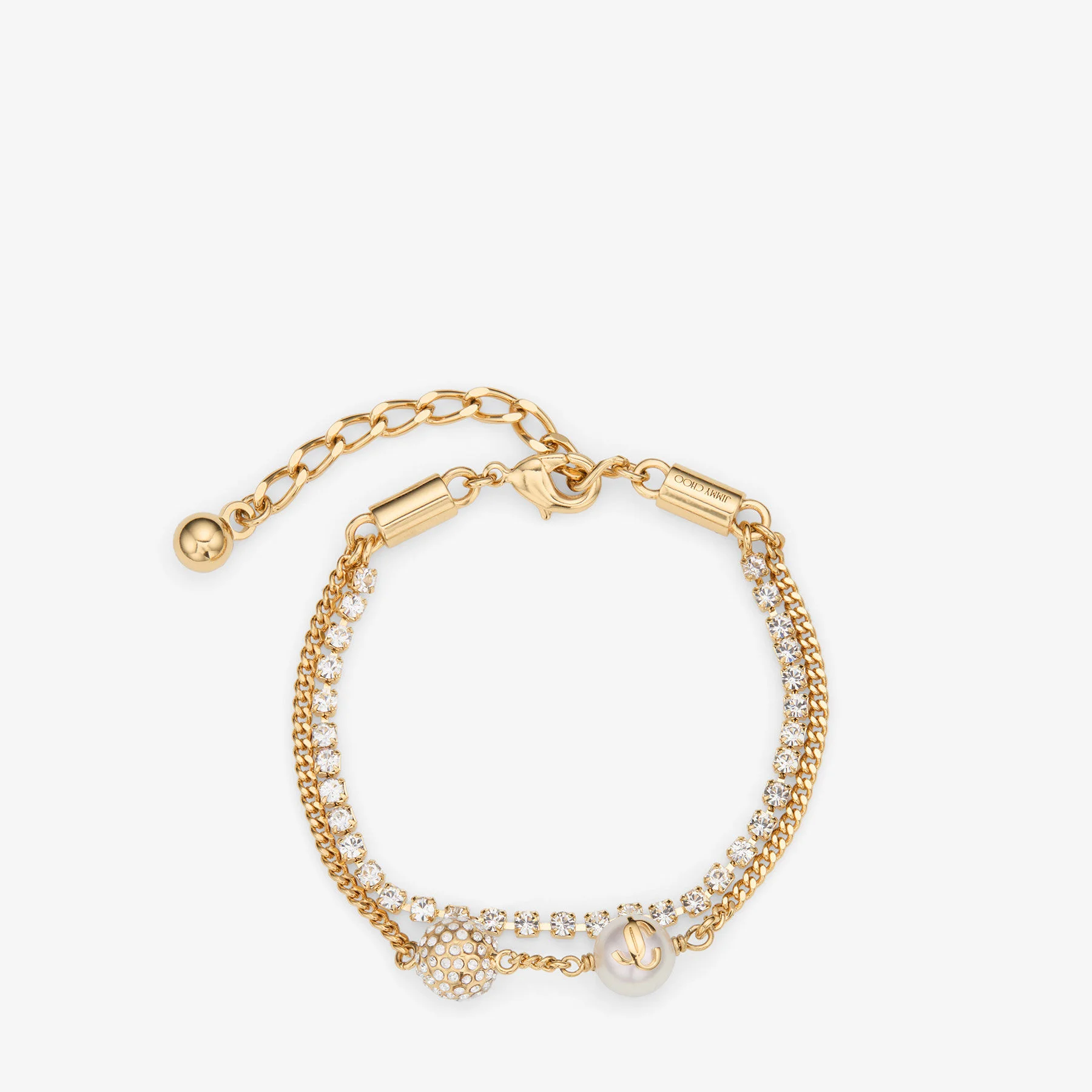 Auri Chain Bracelet White and Gold Finish Metal Crystal and Pearl Chain Bracelet - 1