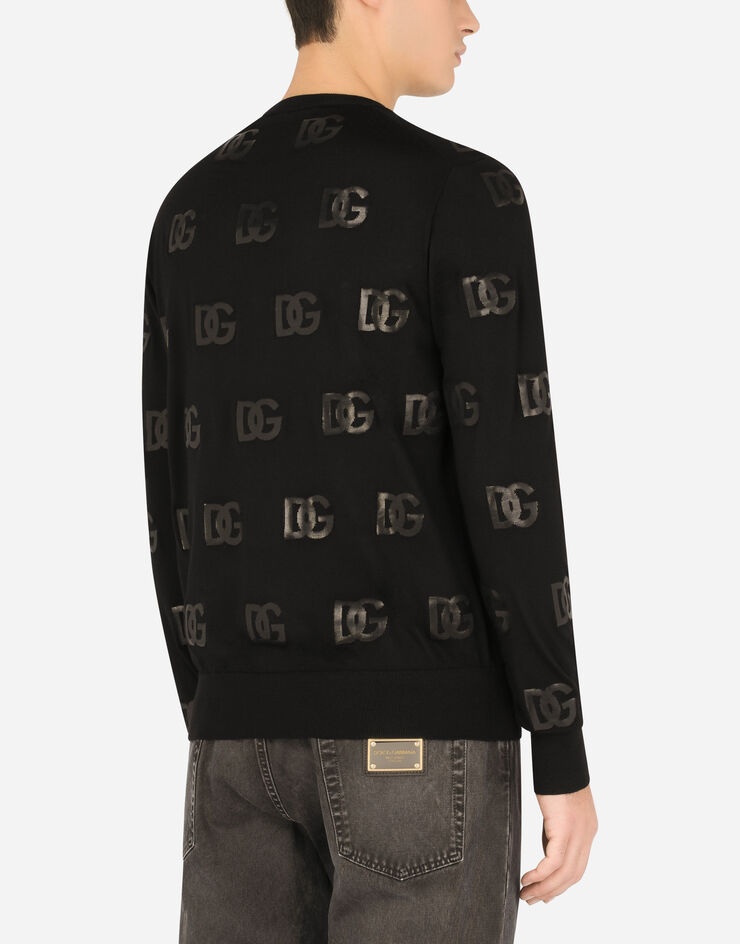 Round-neck wool jacquard sweater with DG detail - 5