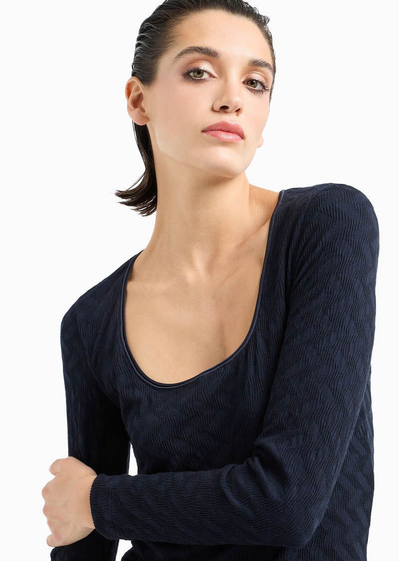 ASV crew-neck jumper in viscose and cashmere jacquard jersey 5