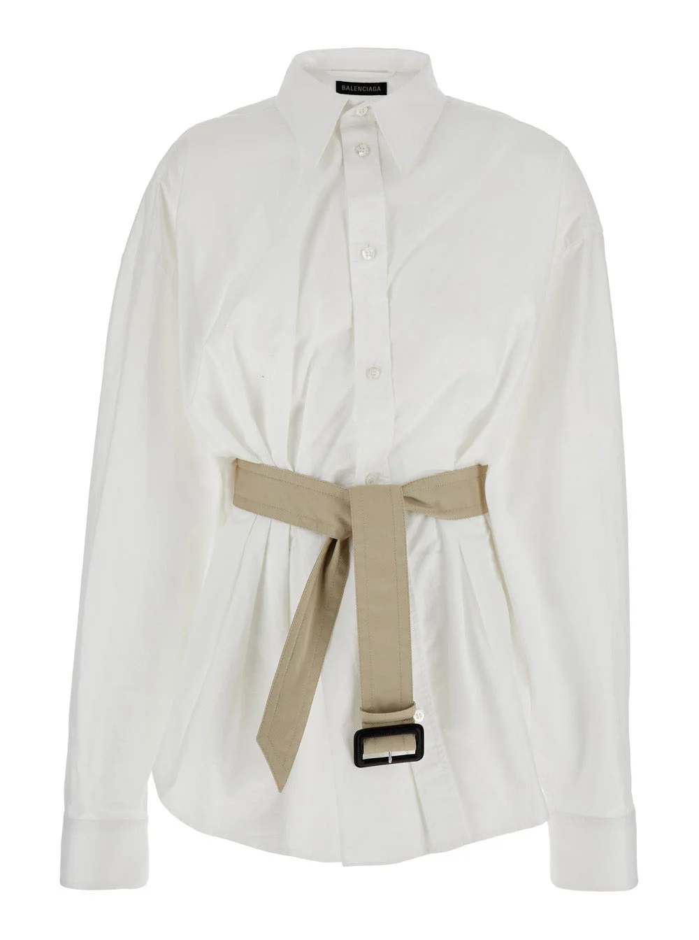 Balenciaga Women White Shirt With Pointed Collar And Adjustable Belt In Cotton Woman - 1