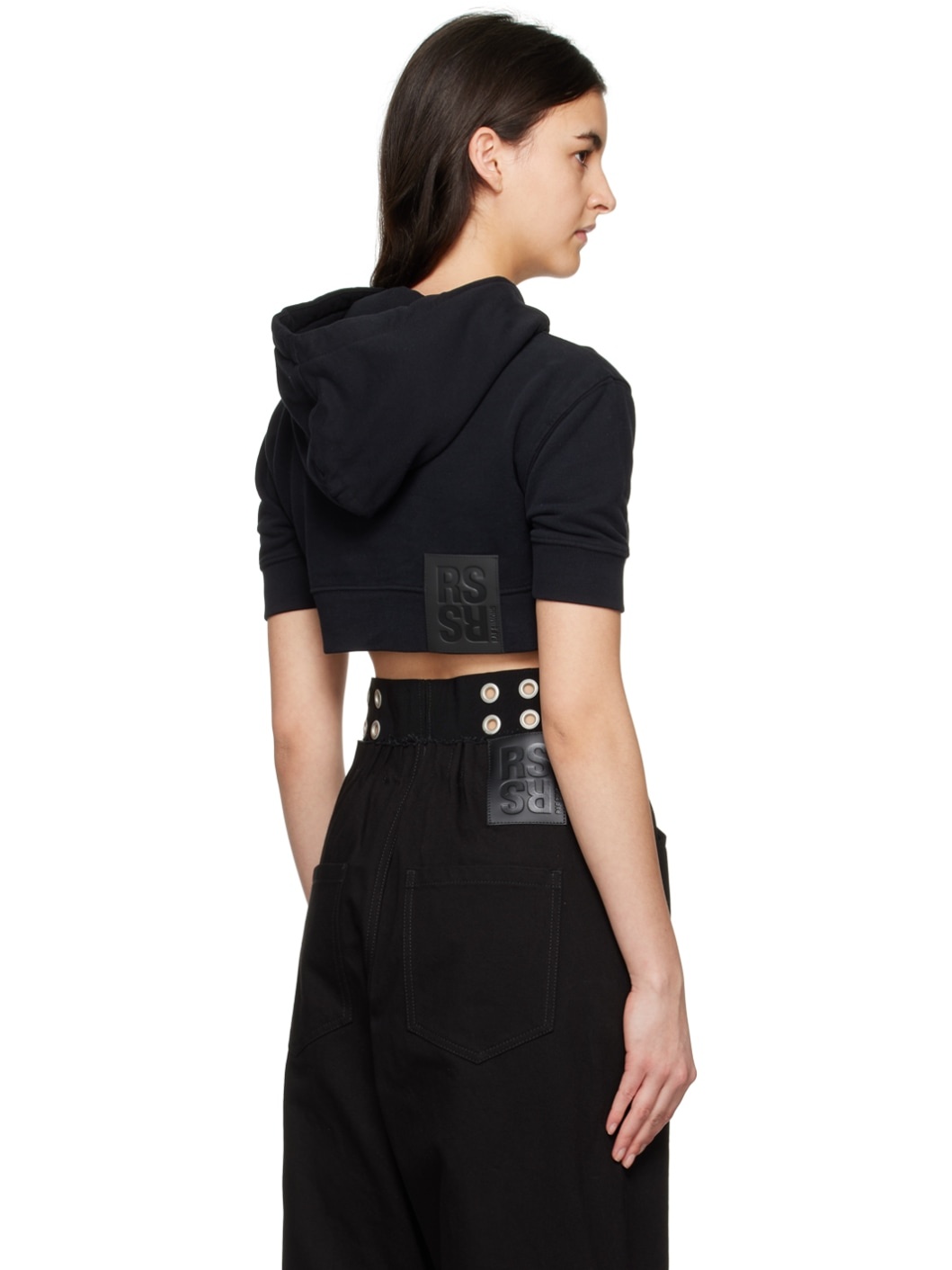 Black Cropped Hoodie - 3