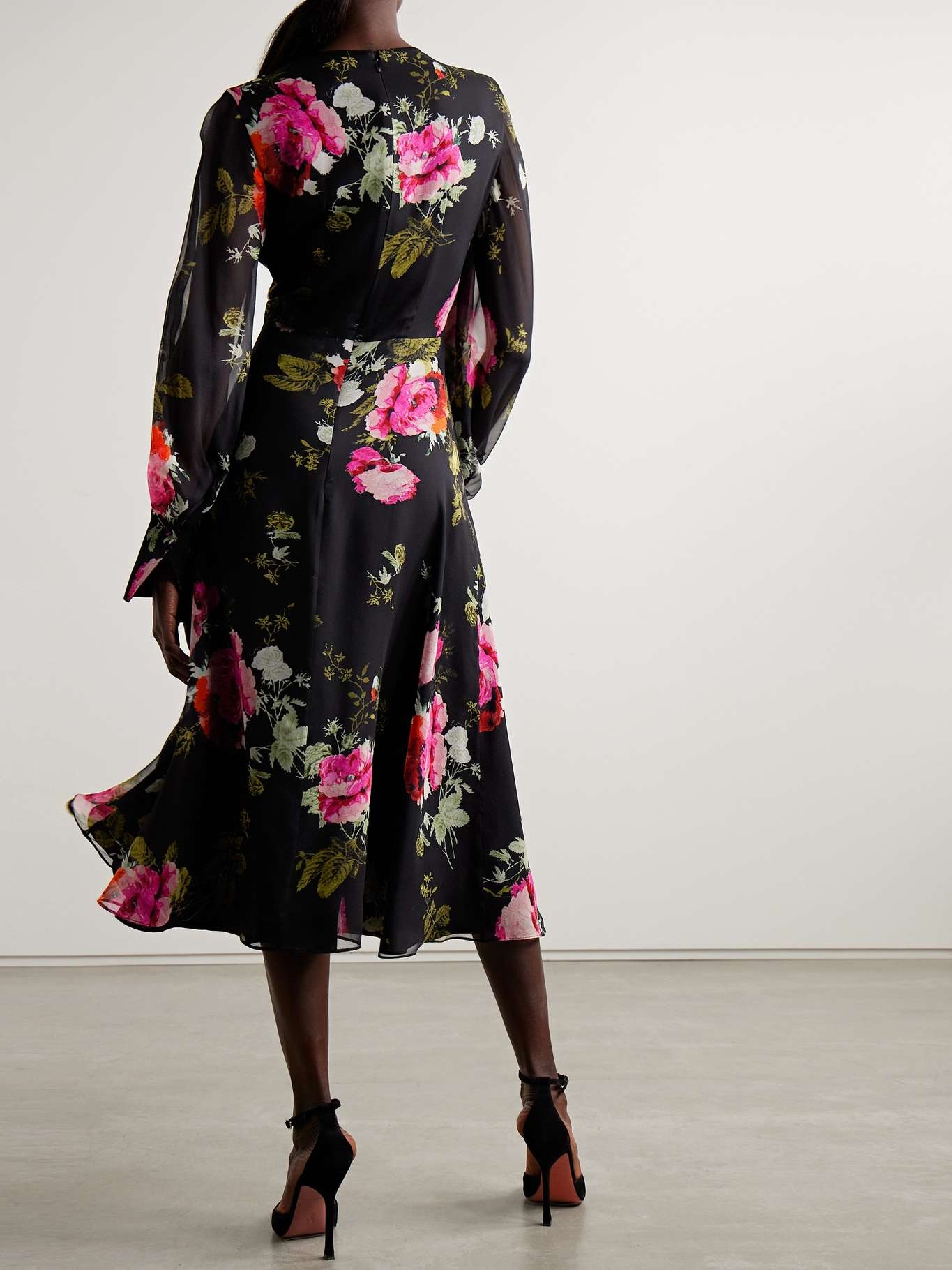 Floral-print silk-chiffon midi dress - 3