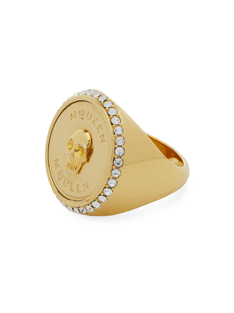 Women's Goldtone & Crystal Skull Signet Ring - Gold 3