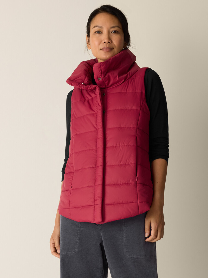 EILEEN FISHER Eggshell Recycled Nylon Stand Collar Vest outlook