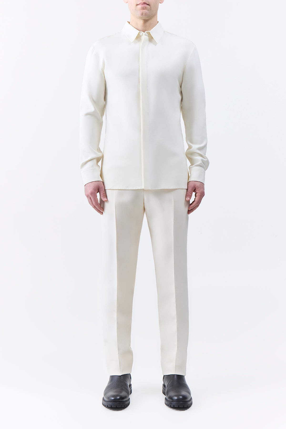 Nicolas Shirt in Ivory Wool Twill - 3