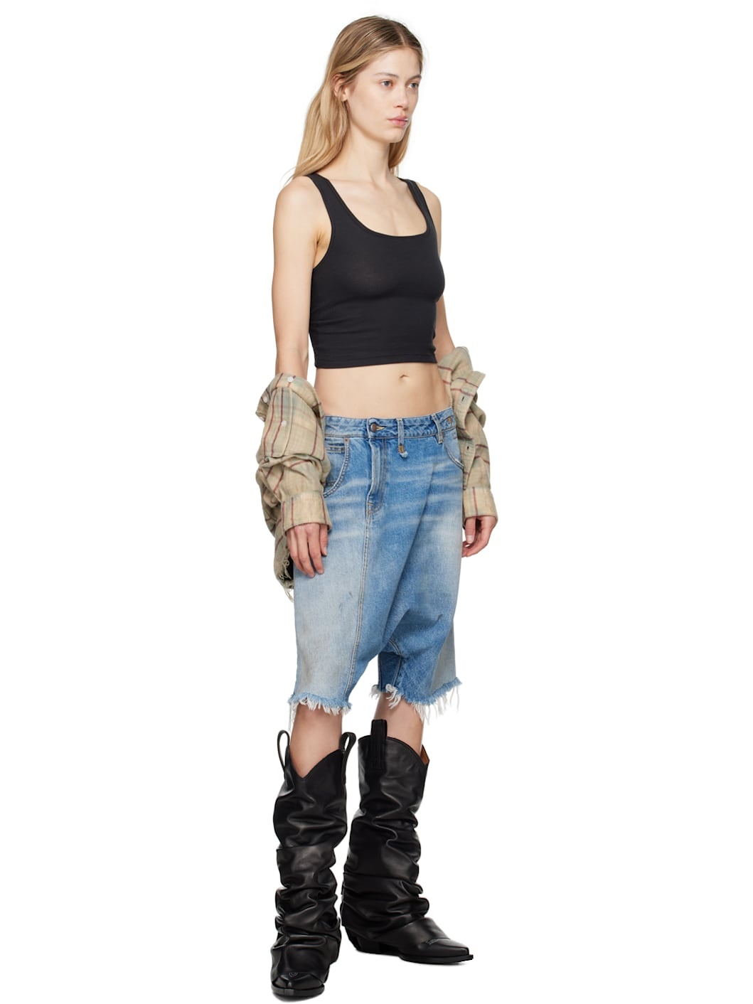 Black Mid Cowboy Sleeve Boots - 5