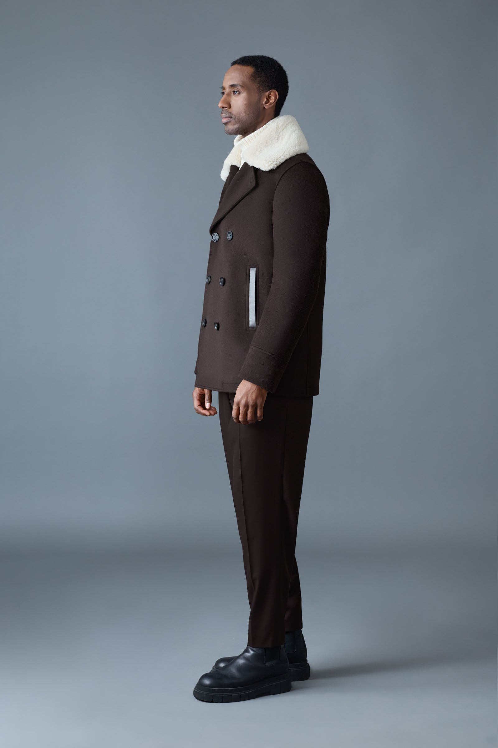 COLE wool double-breasted jacket with shearling collar - 3