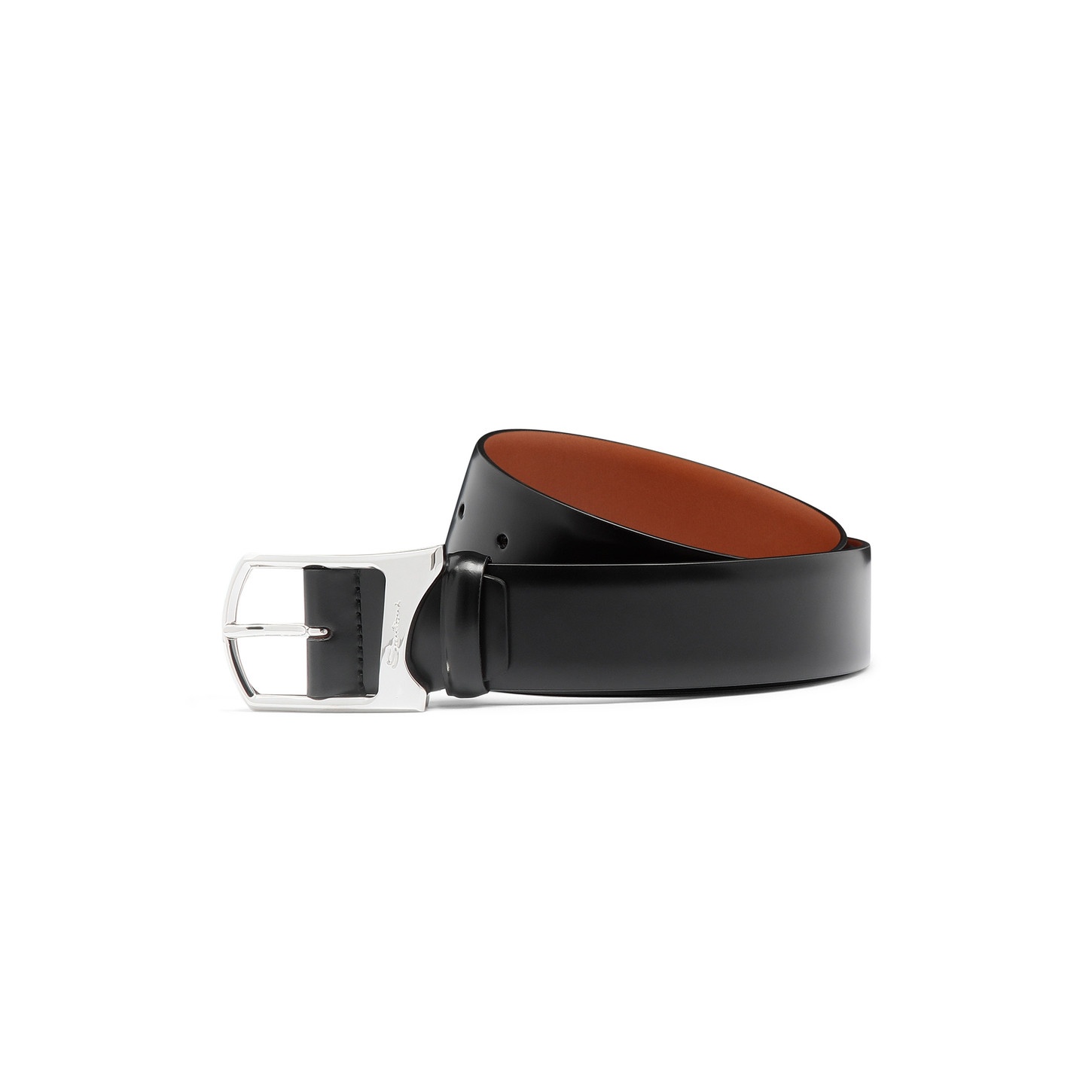 Men's black leather adjustable belt - 1