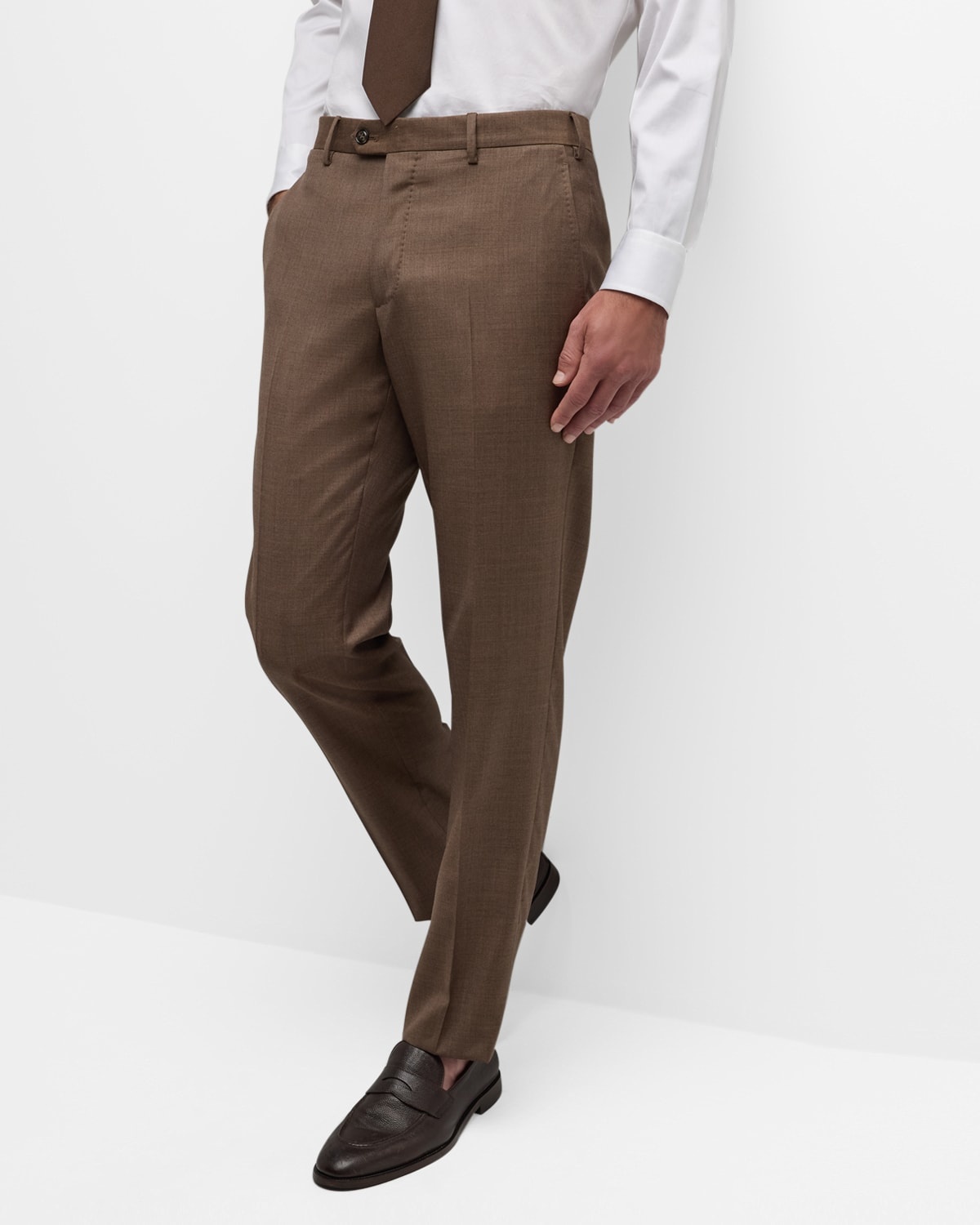 Men's Flat-Front Wool Trousers - 7