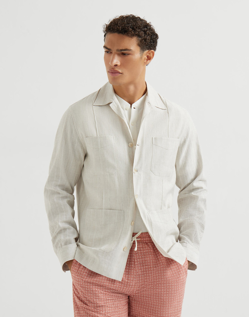Cotton and linen jacquard stripe easy fit guayabera 4