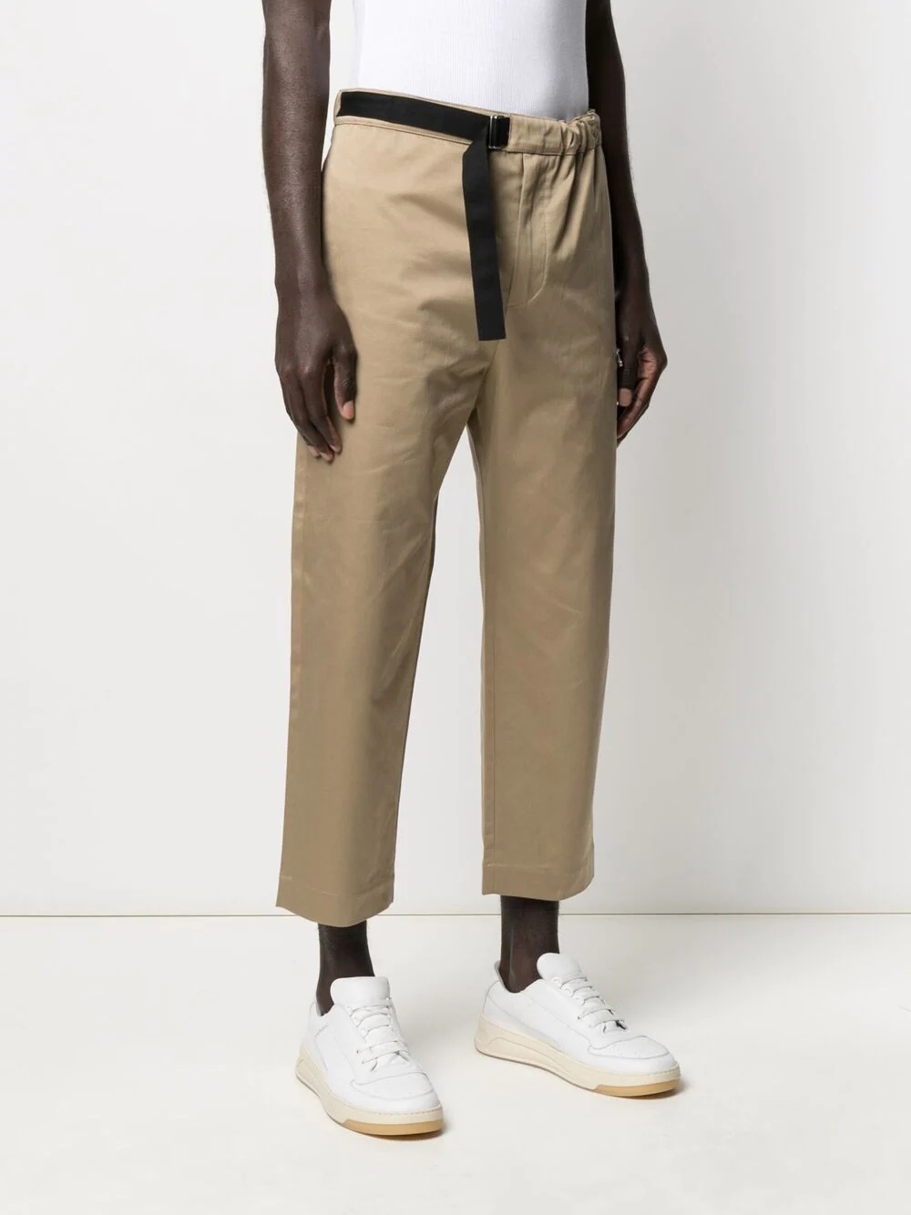 belted cotton chino trousers - 3