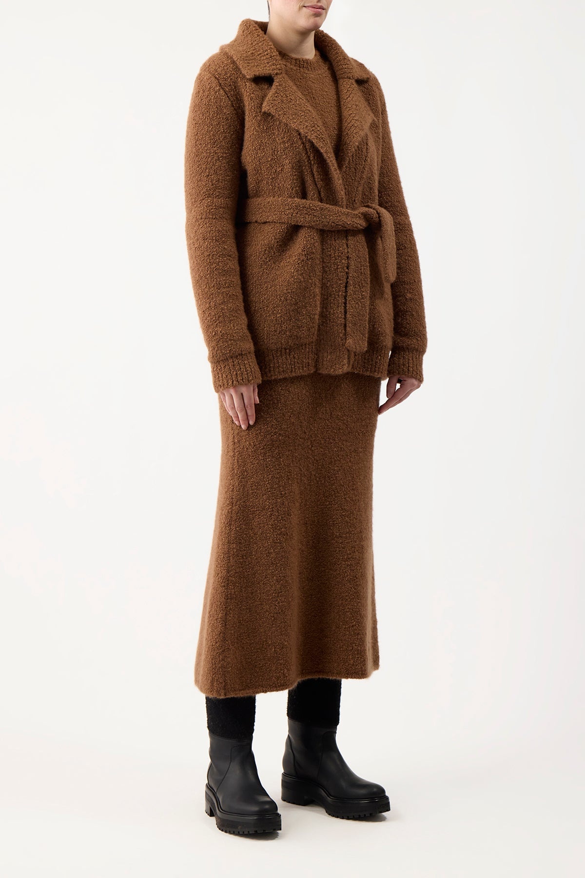 Coles Knit Cardigan in Cognac Cashmere Silk Boucle - 3