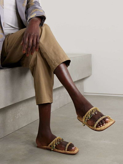 Dries Van Noten Fringed bead-embellished raffia sandals outlook
