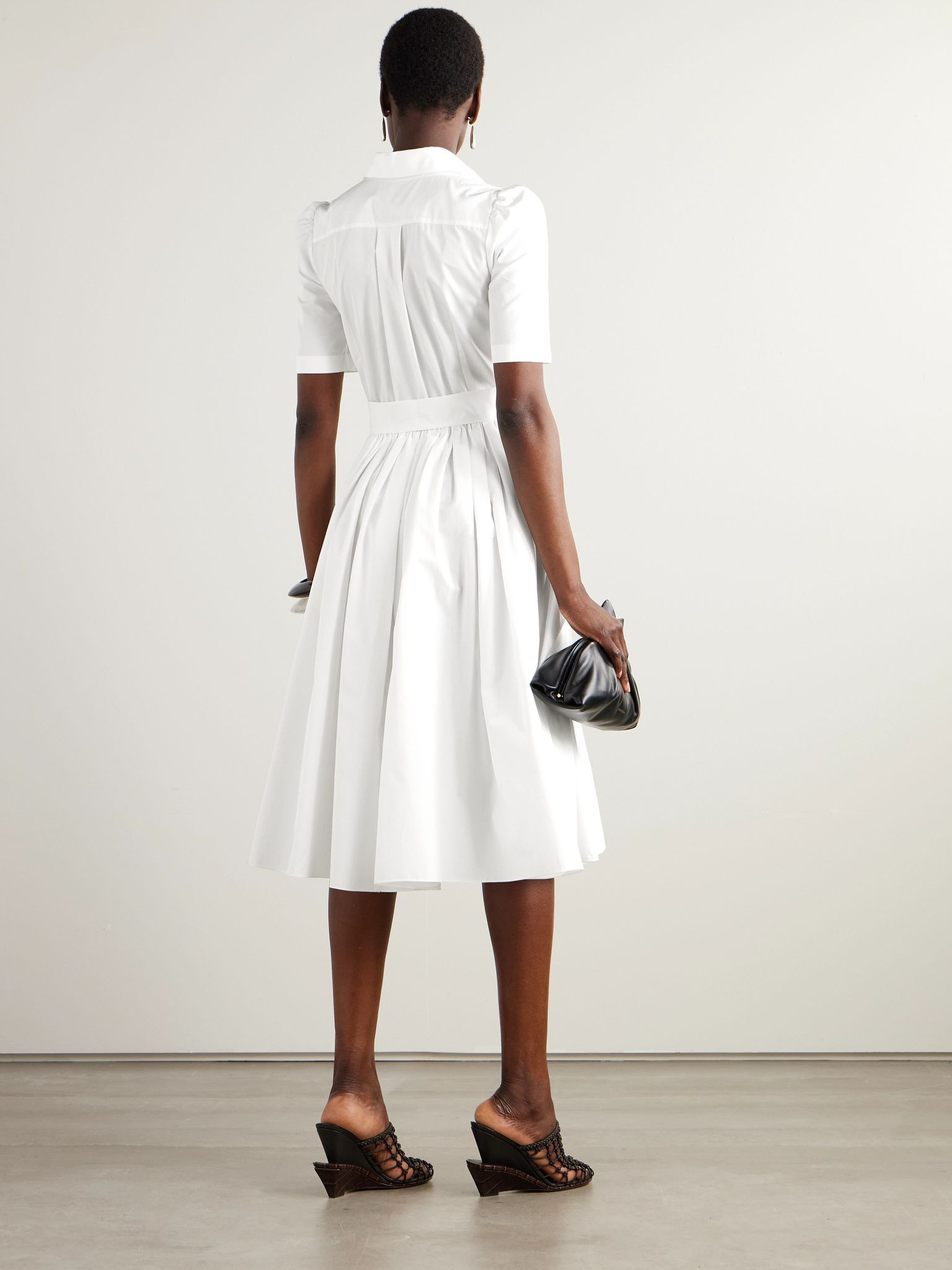 Belted cotton-poplin midi shirt dress White - 3