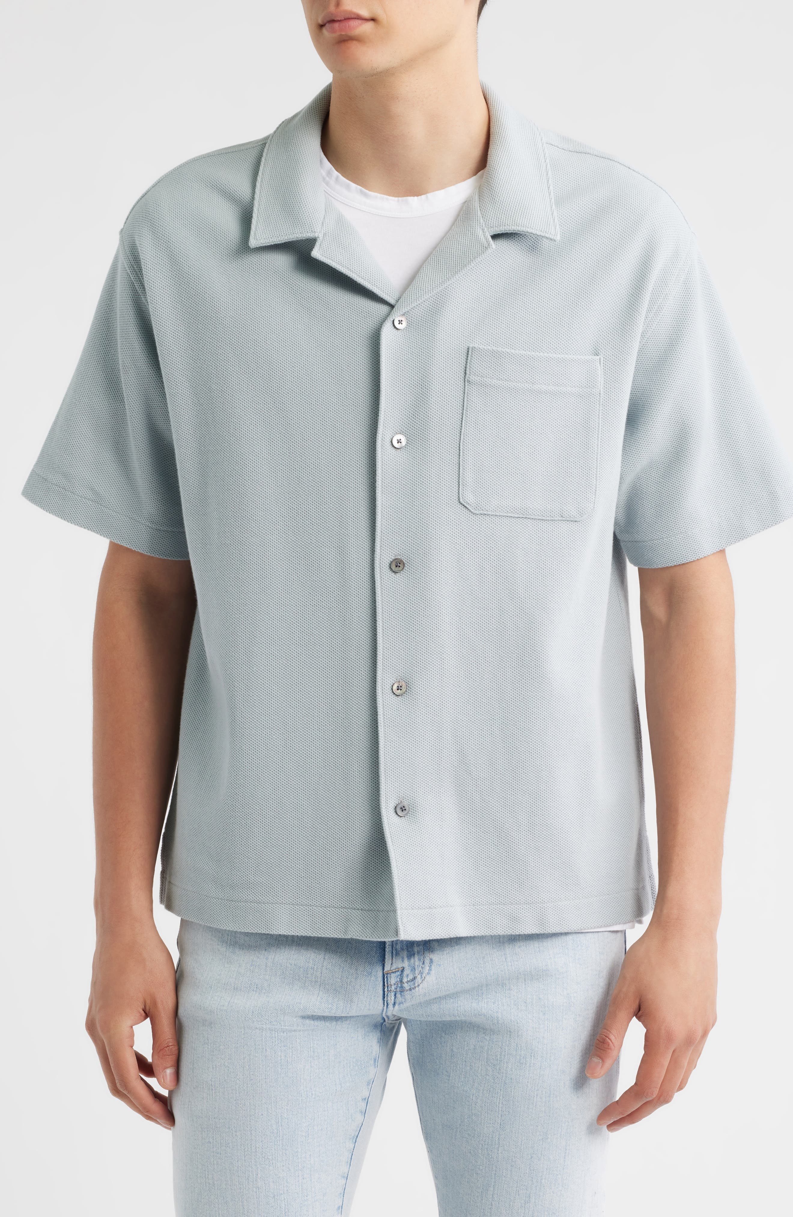 FRAME Relaxed Jacquard Camp Shirt in Grey Blue at Nordstrom - 2