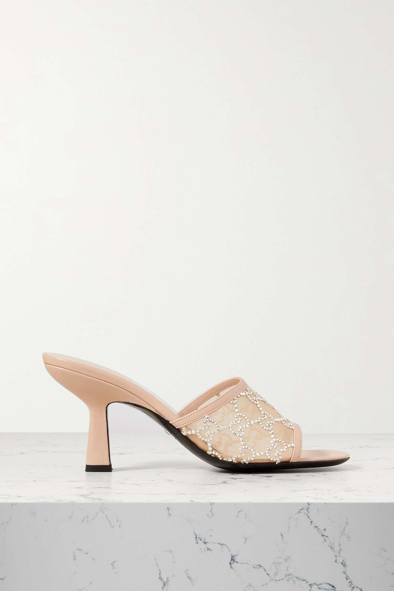 Demi leather-trimmed crystal-embellished mesh mules - 1