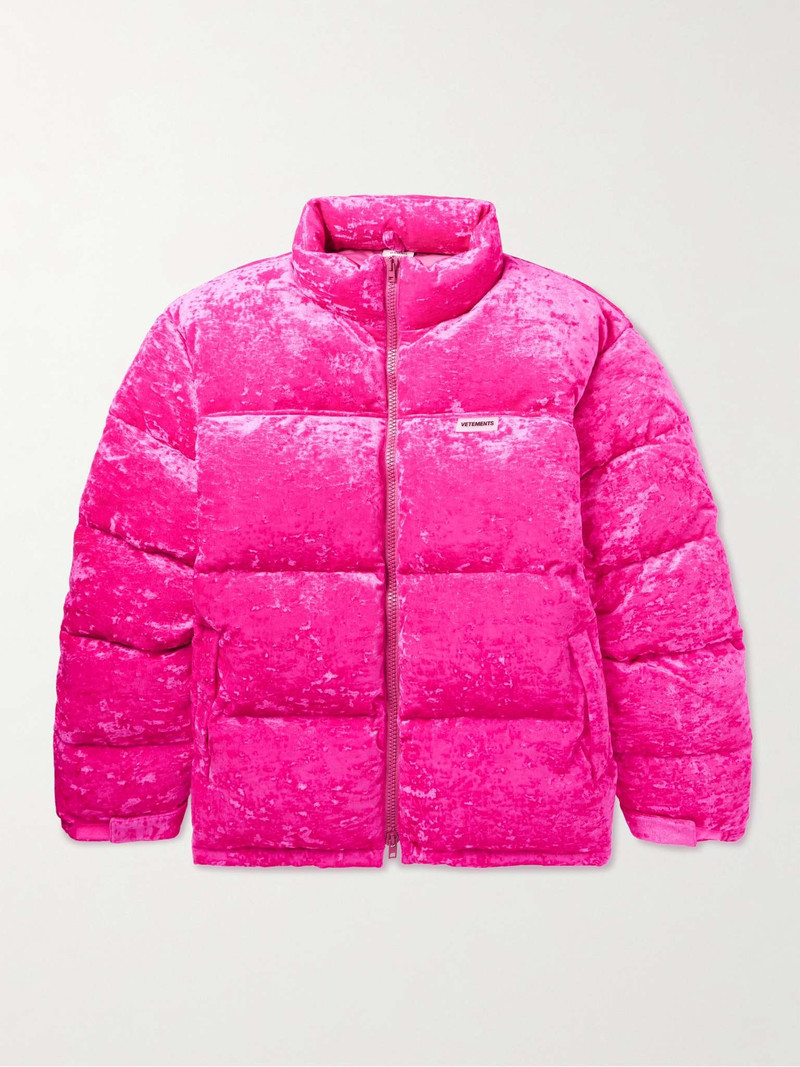 Logo-Appliquéd Velvet Down Jacket 1