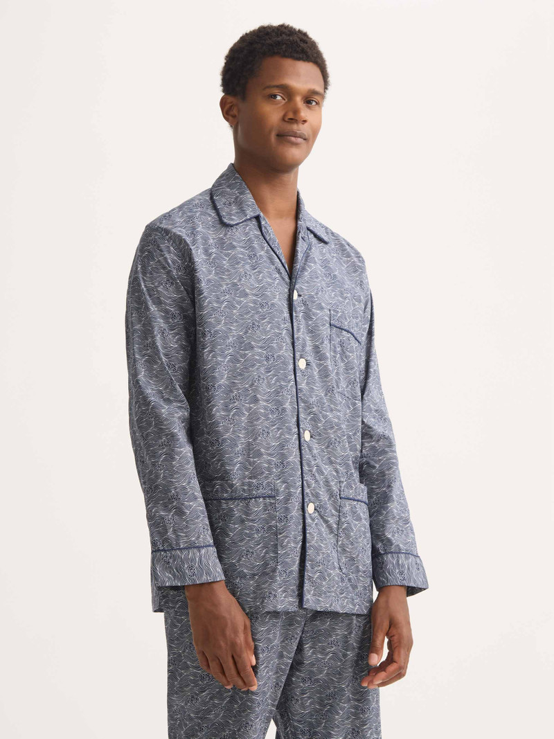 Men's Classic Fit Pajamas Cotton Batiste Navy Blue Night Sky Print 5