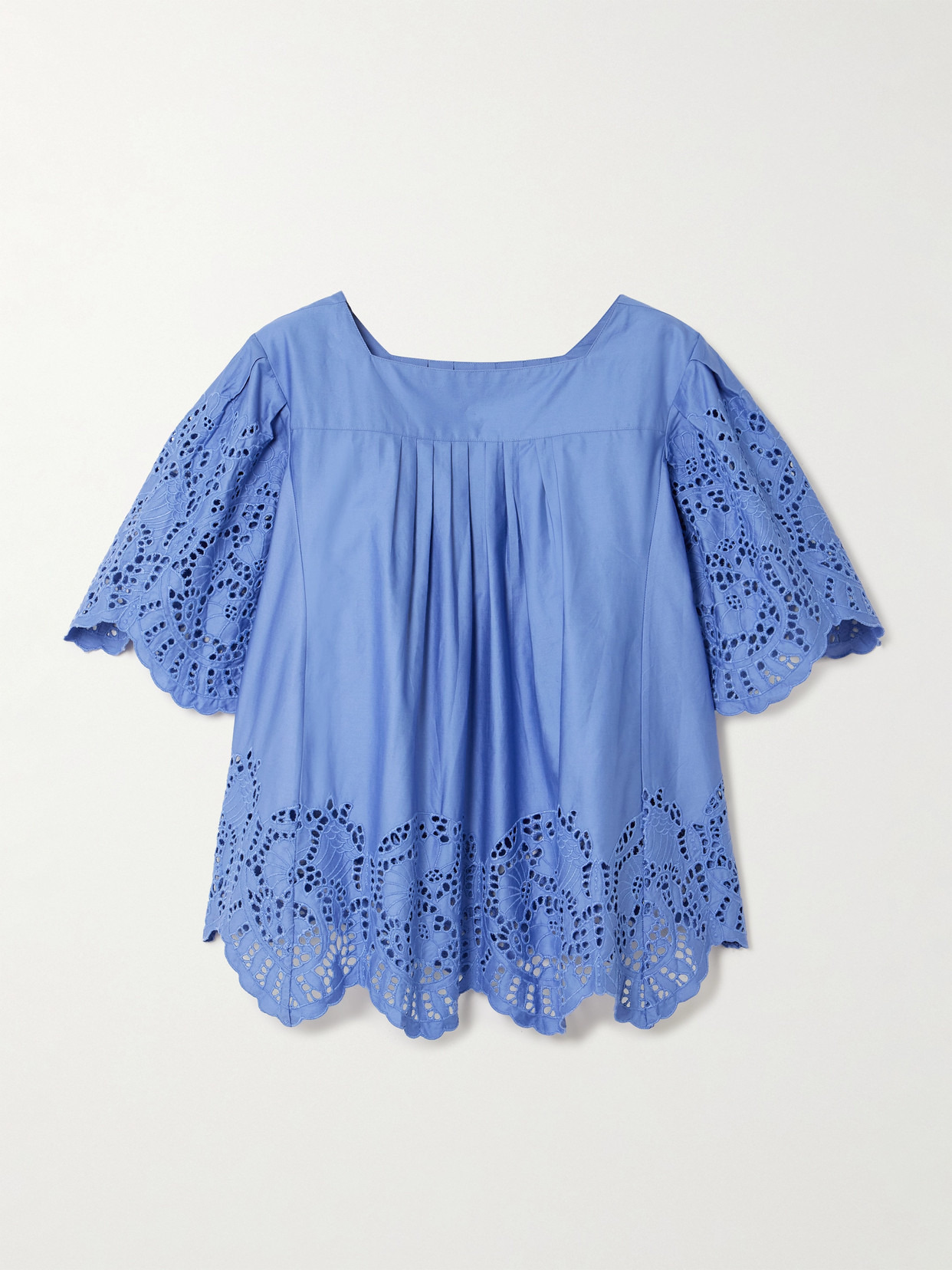 Scarletta Pleated Broderie Anglaise Cotton-poplin Blouse - 1