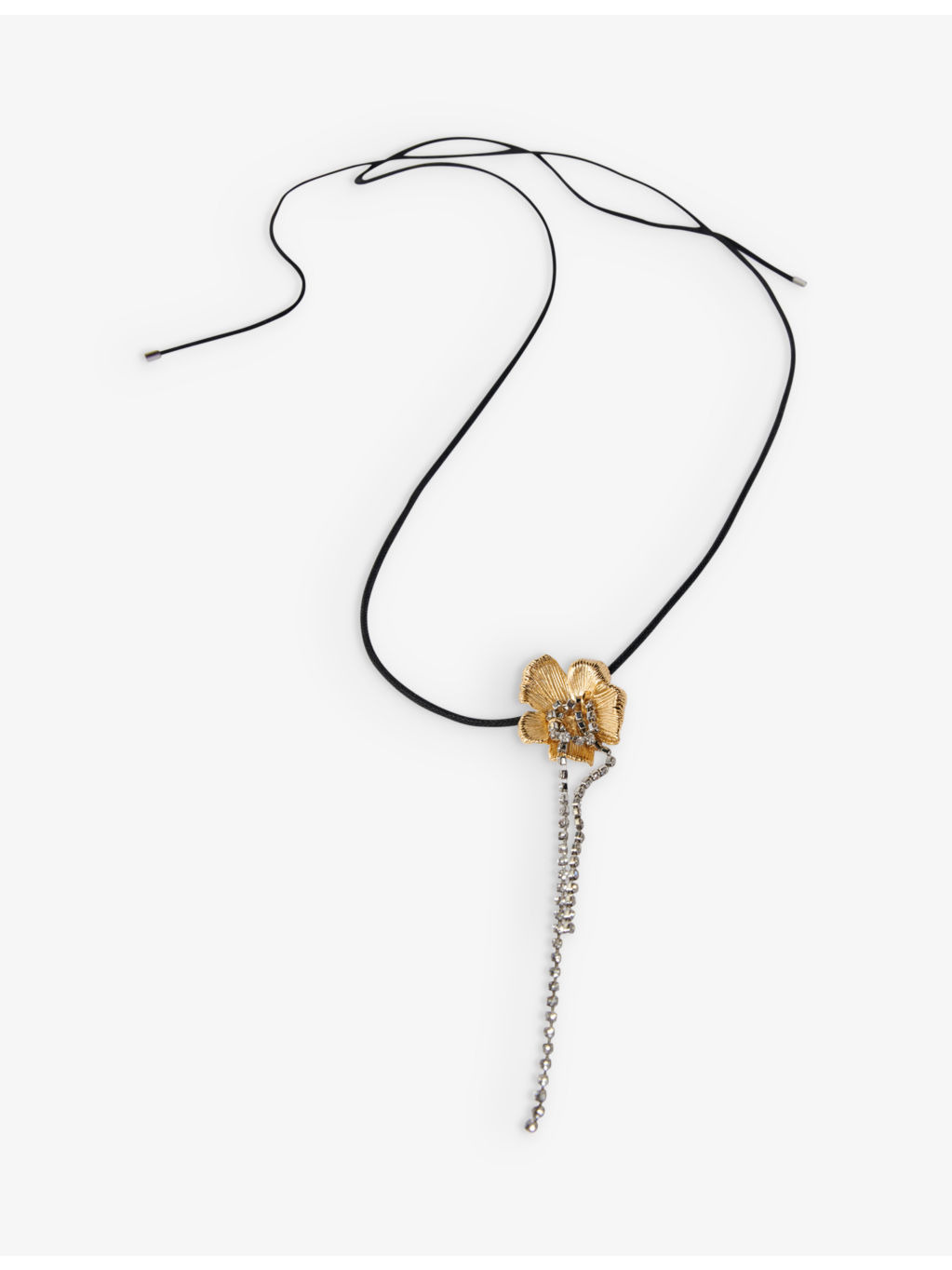 Flower diamante-embellished brass and cotton choker necklace - 3
