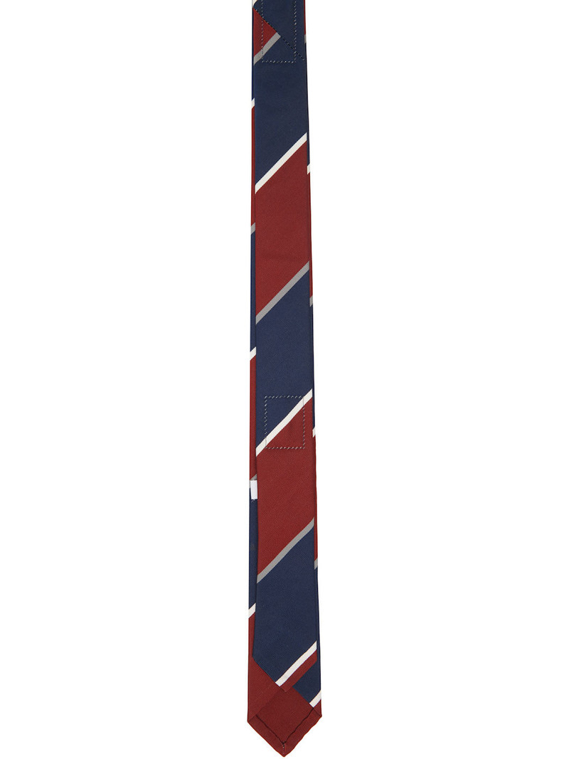 Thom Browne Burgundy & Navy Alternative Stripe Tie outlook
