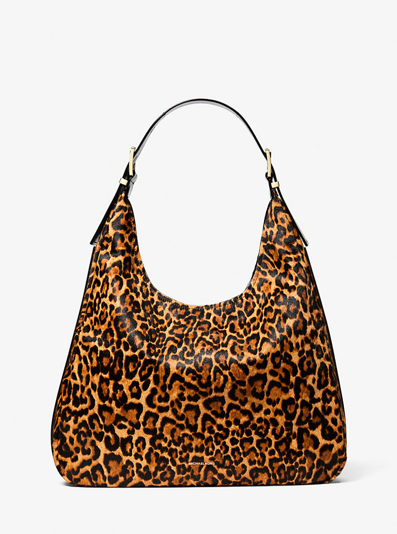 Nolita Large Leopard Print Calf Hair Hobo Shoulder Bag 1